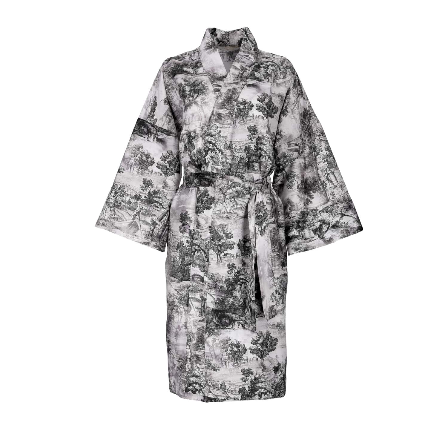 Decoflux Home Women's Cotton Kimono Lover's Tale Grey & Matching Cotton Bag In Grey