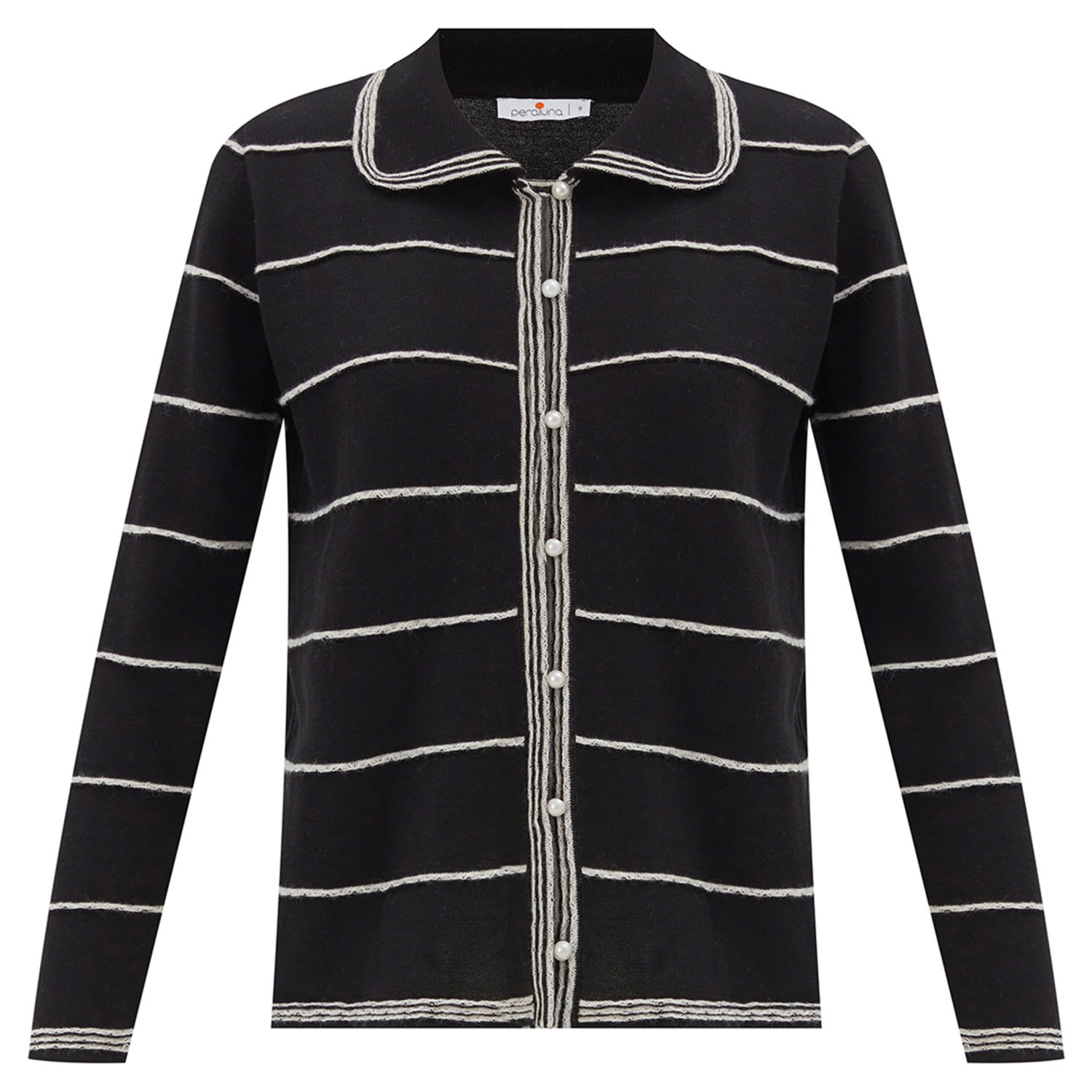 Women’s Black / White Kate Pearl Buttoned Striped Cardigan In Black/Ecru Small Peraluna