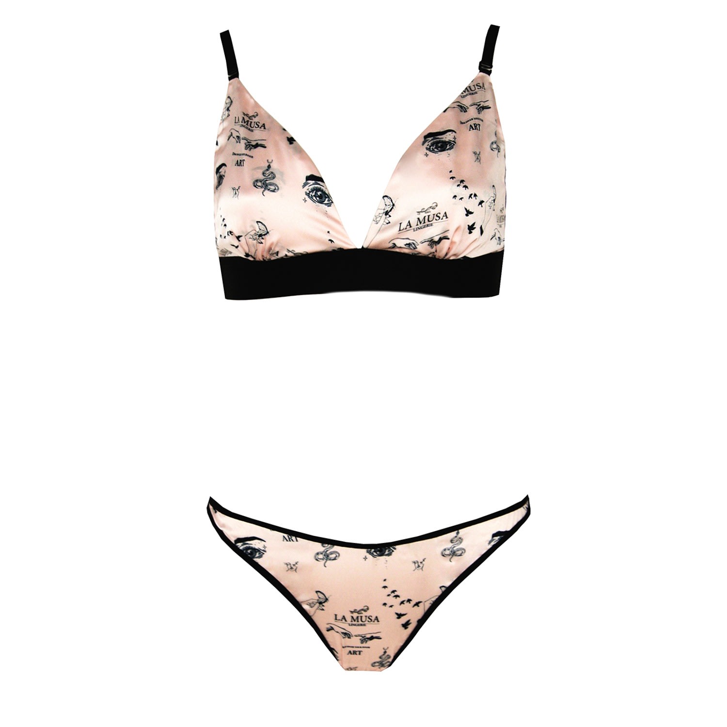 La Musa Women's Rose Gold / Black Art Tattoo Lingerie Set In Rose Gold/black