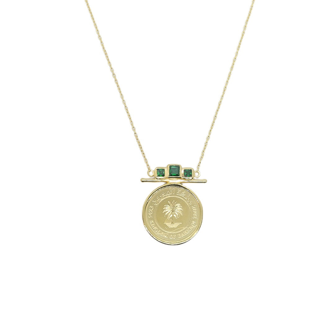 Sherie Boutik Women's “bahrain With Love” Green Crystal Coin Necklace