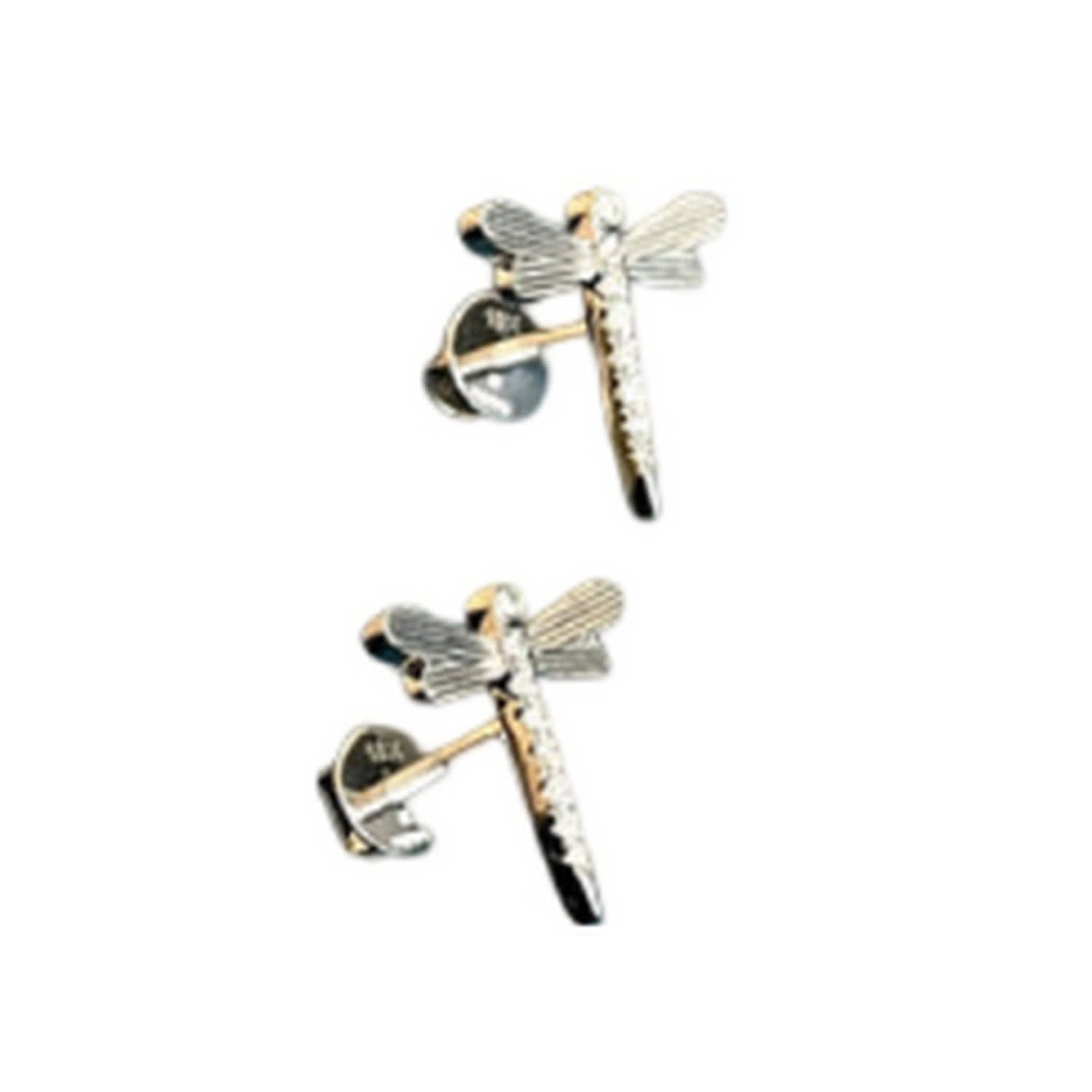 Cervin Blanc Women's Diamond Earrings Dragonfly Studs White Gold Screwbacks  In Gold