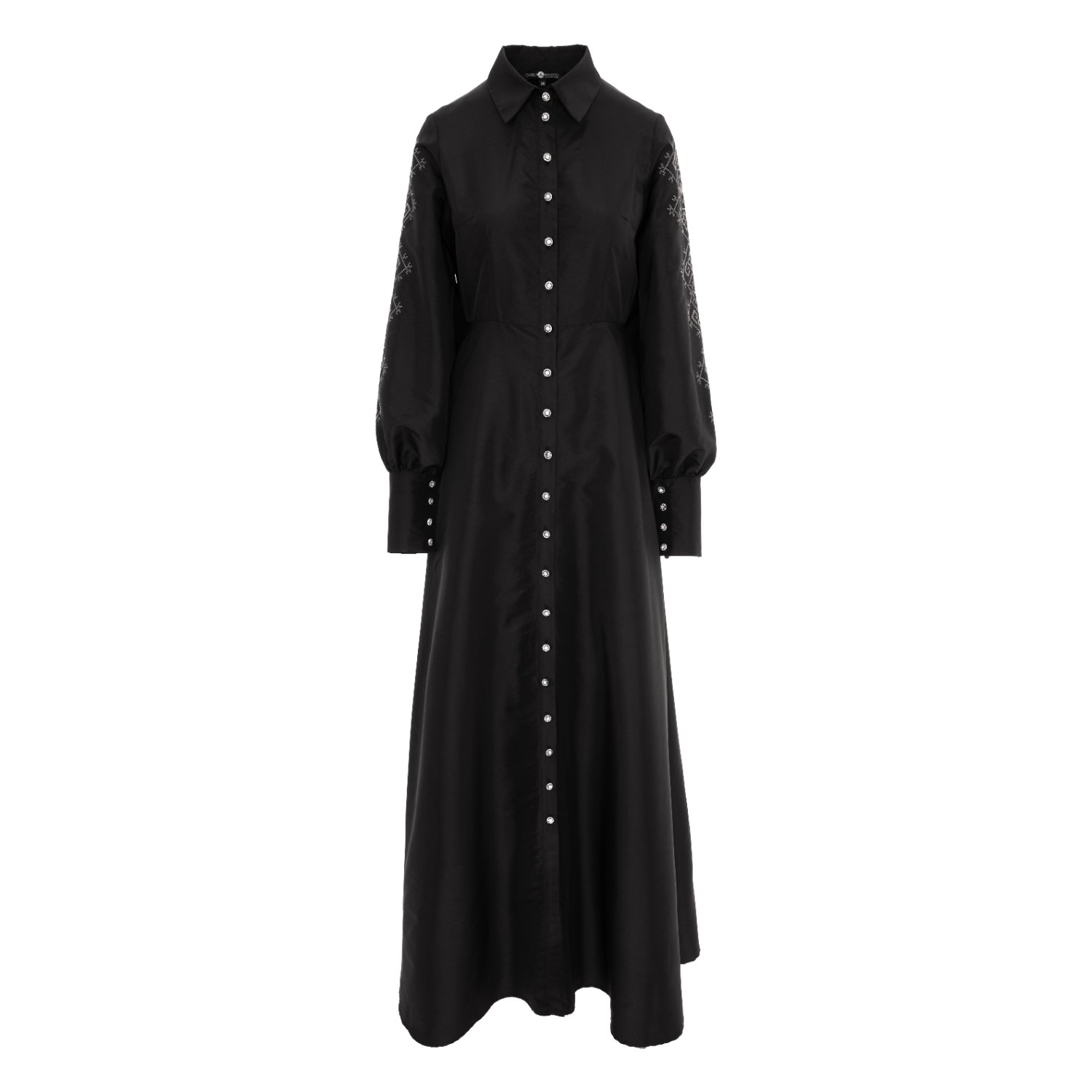 Women’s Long Black Shirtdress With Floral Embroidery Extra Small Izabela Mandoiu