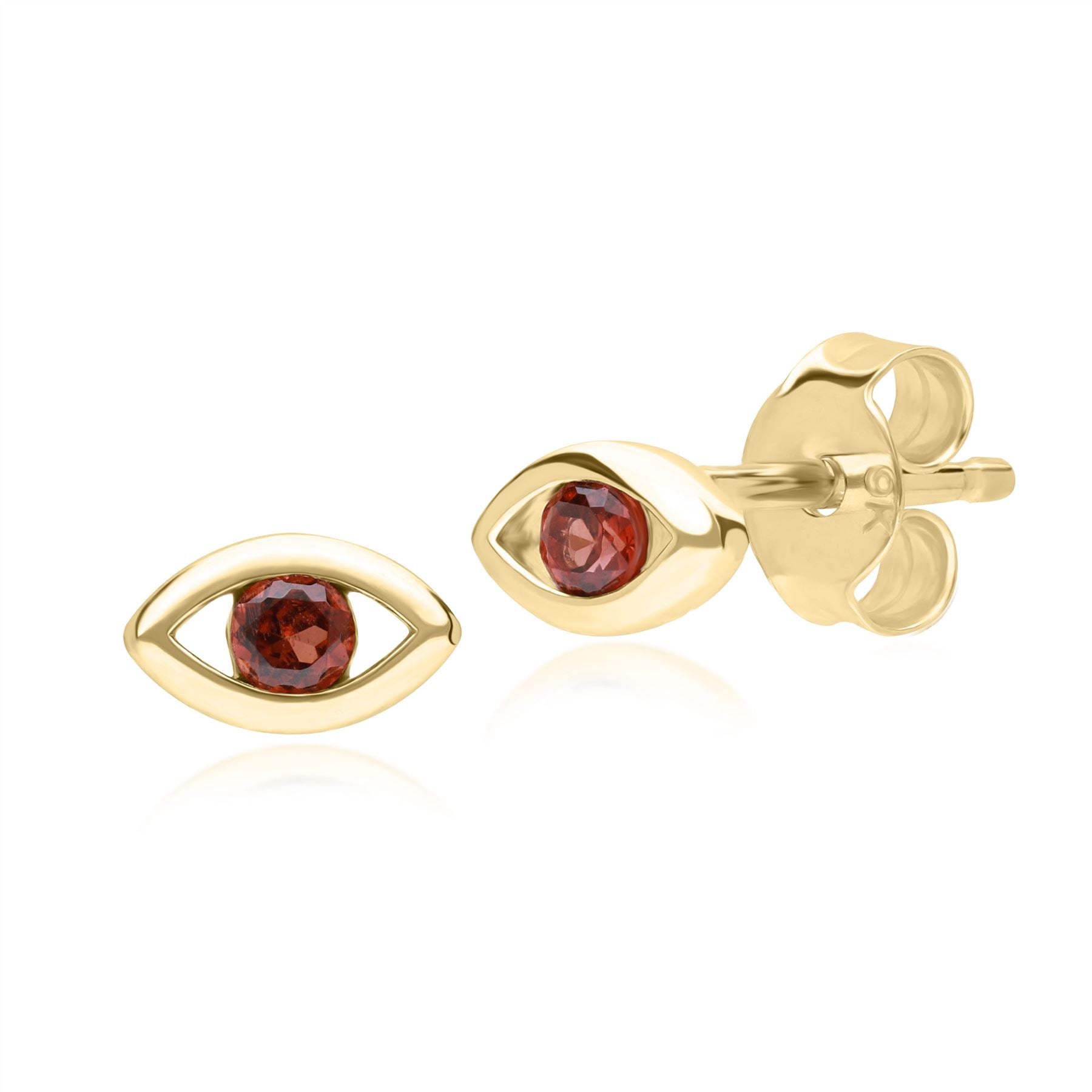 Women’s Gold / Red Evil Eye Garnet Stud Earrings In Yellow Gold Gemondo