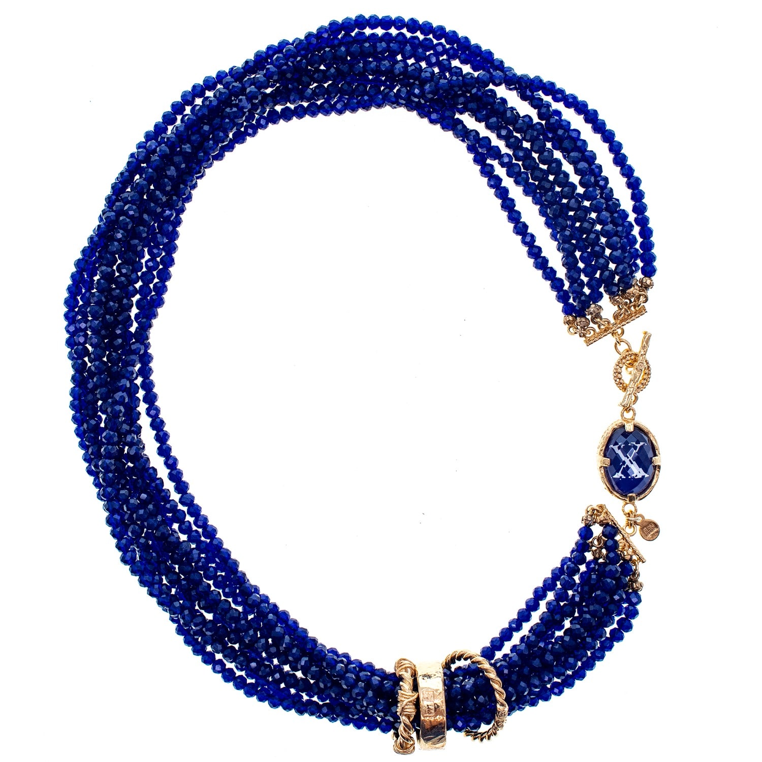 Gem Kingdom Women's Blue / Gold Multi Strand Royal Blue Gold Plated Necklace In Blue