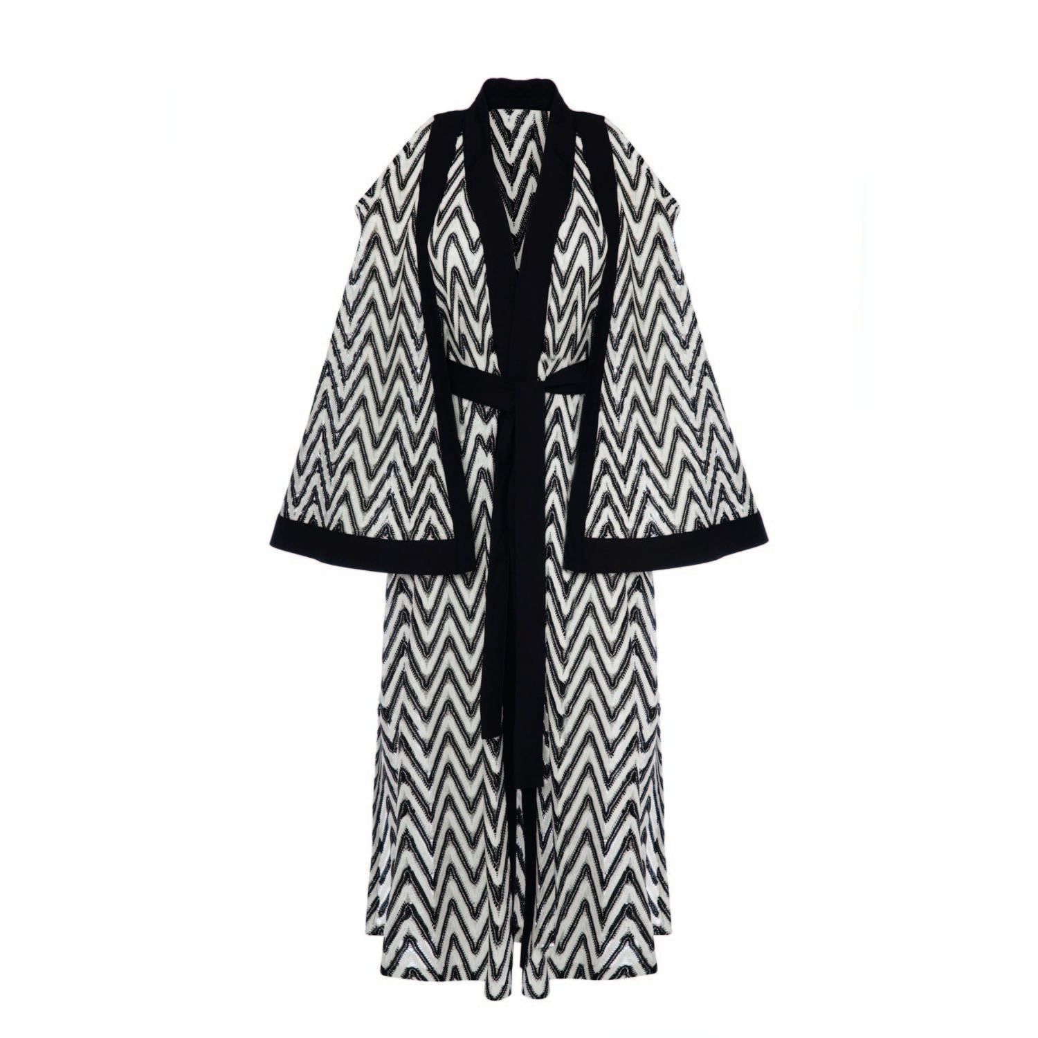 Women&women Women's White / Black Shoulder-off, Knitted Black-white-golden Patterned Kimono In White/black