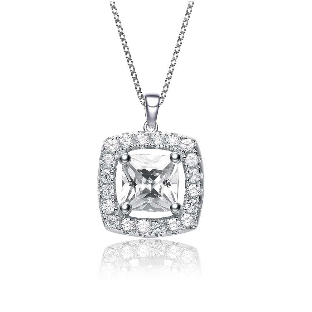 Genevive Jewelry Women's White / Silver Sterling Silver Cubic Zirconia Square Shape Necklace In Multi