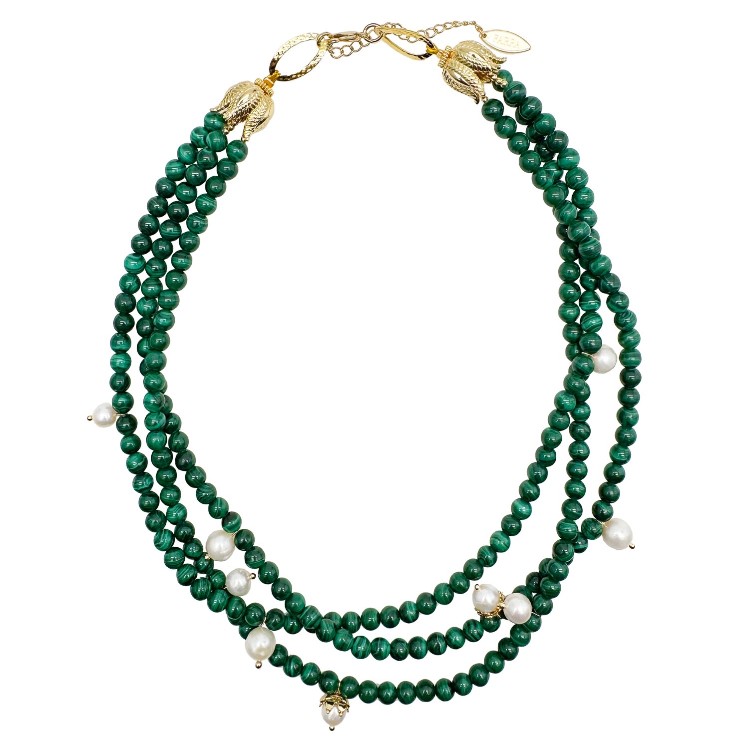 Farra Women's Green / White Malachite & Freshwater Pearls Triple Strands Necklace In Multi