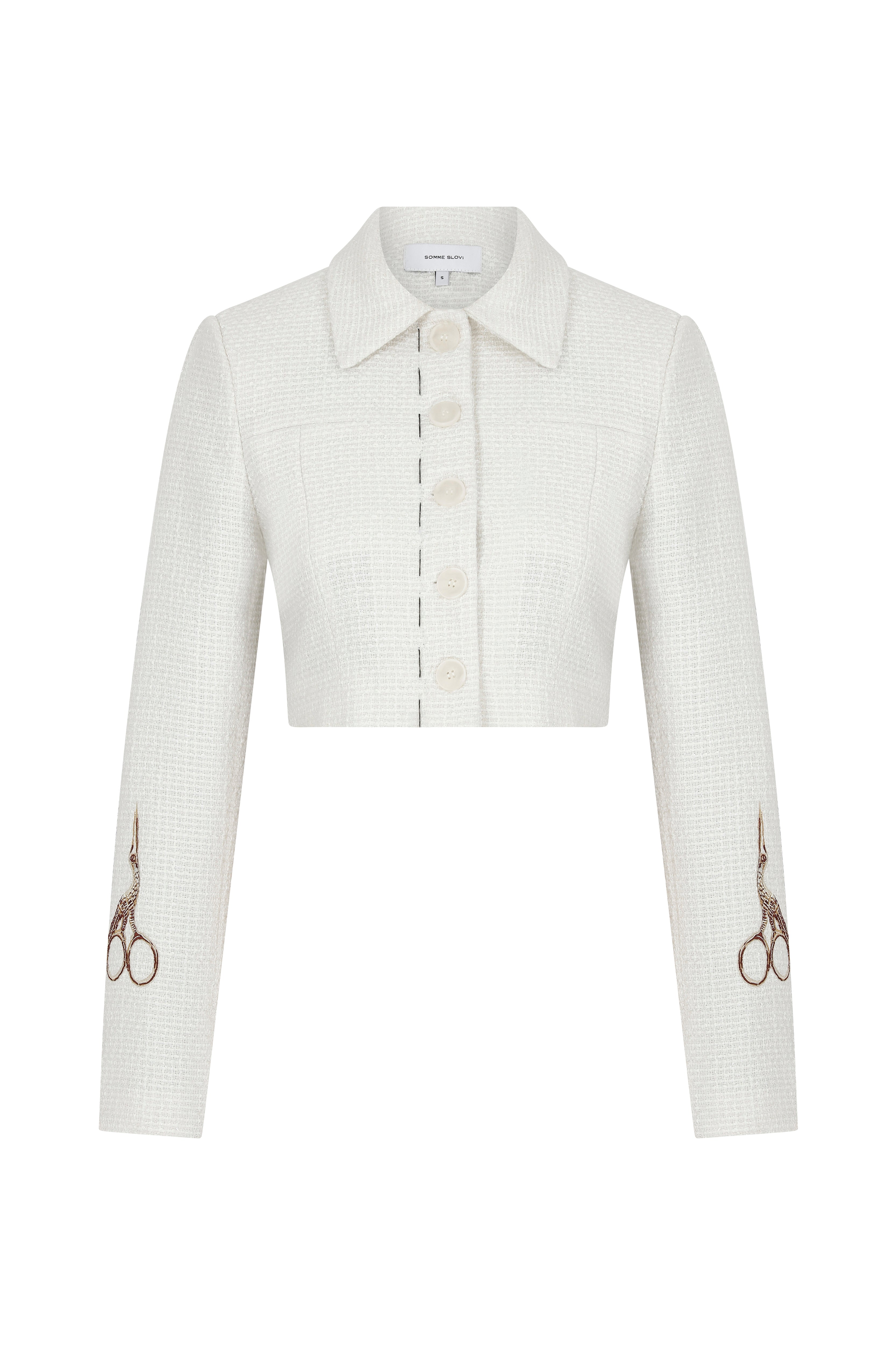 Somme Slovi Women's White Tweed Crop Jacket In White