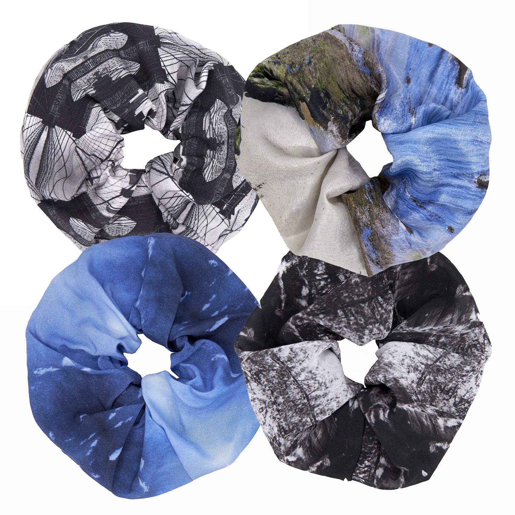 Babs Boutique Nyc Women's Blue / Black Babs Eco-chic Scrunchies - Variety Pack Of Four - Large Six Inch