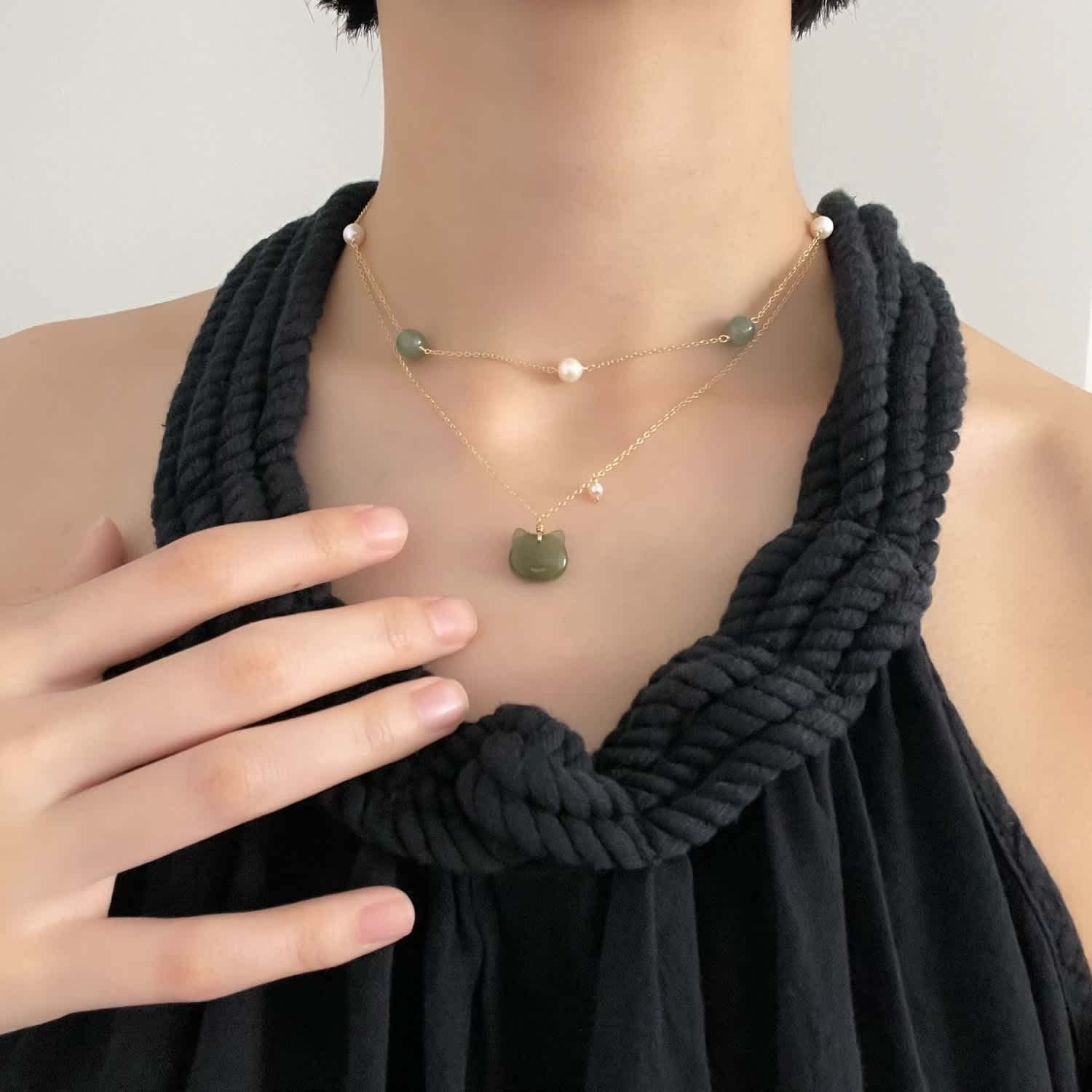 Choupette Cat Green Jade Pendant Necklace | seree | Wolf & Badger