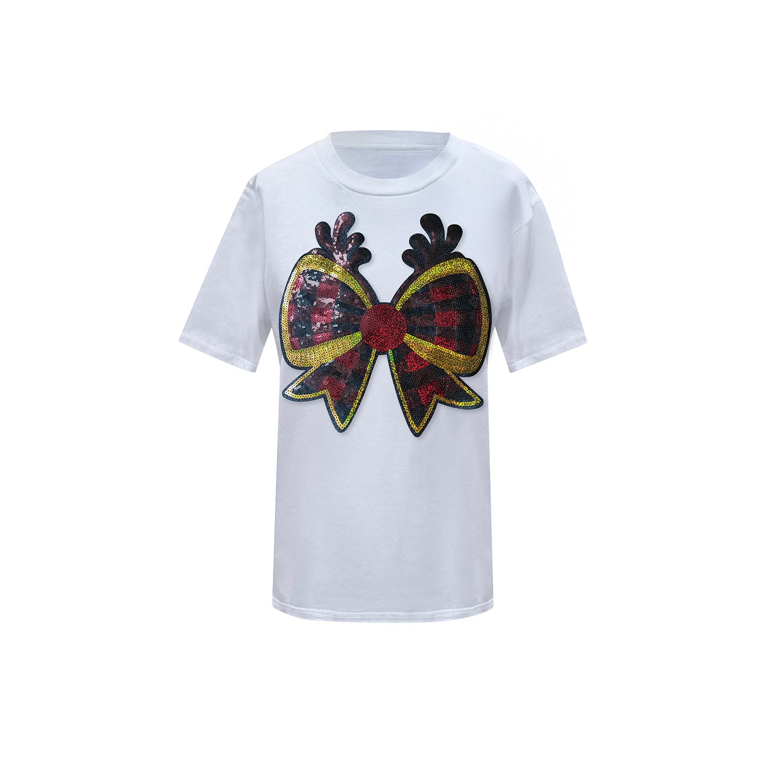 Toma Women's Christmas White Reindeer Bow T-shirt In White
