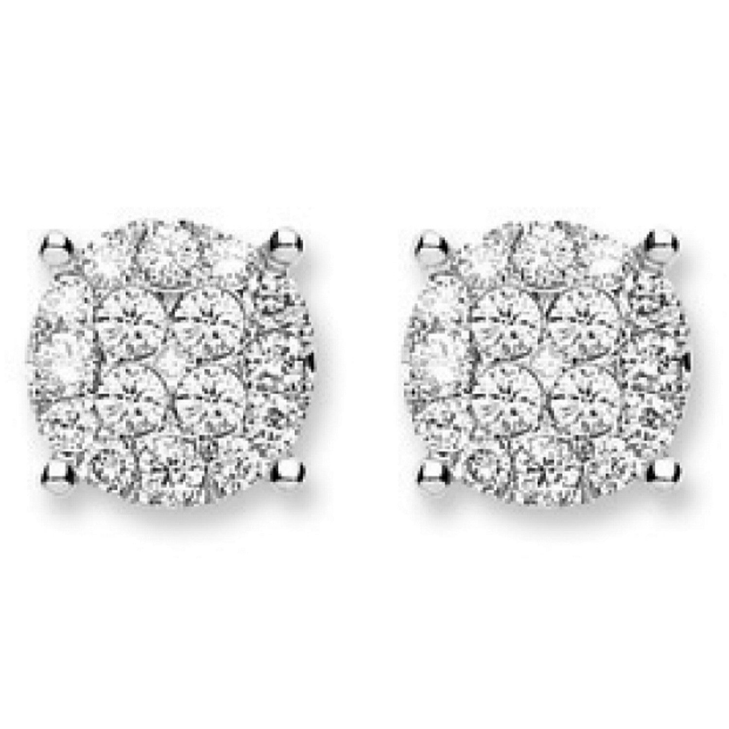 Cervin Blanc Women's White Gold Diamond Earrings Round Cluster Studs In White