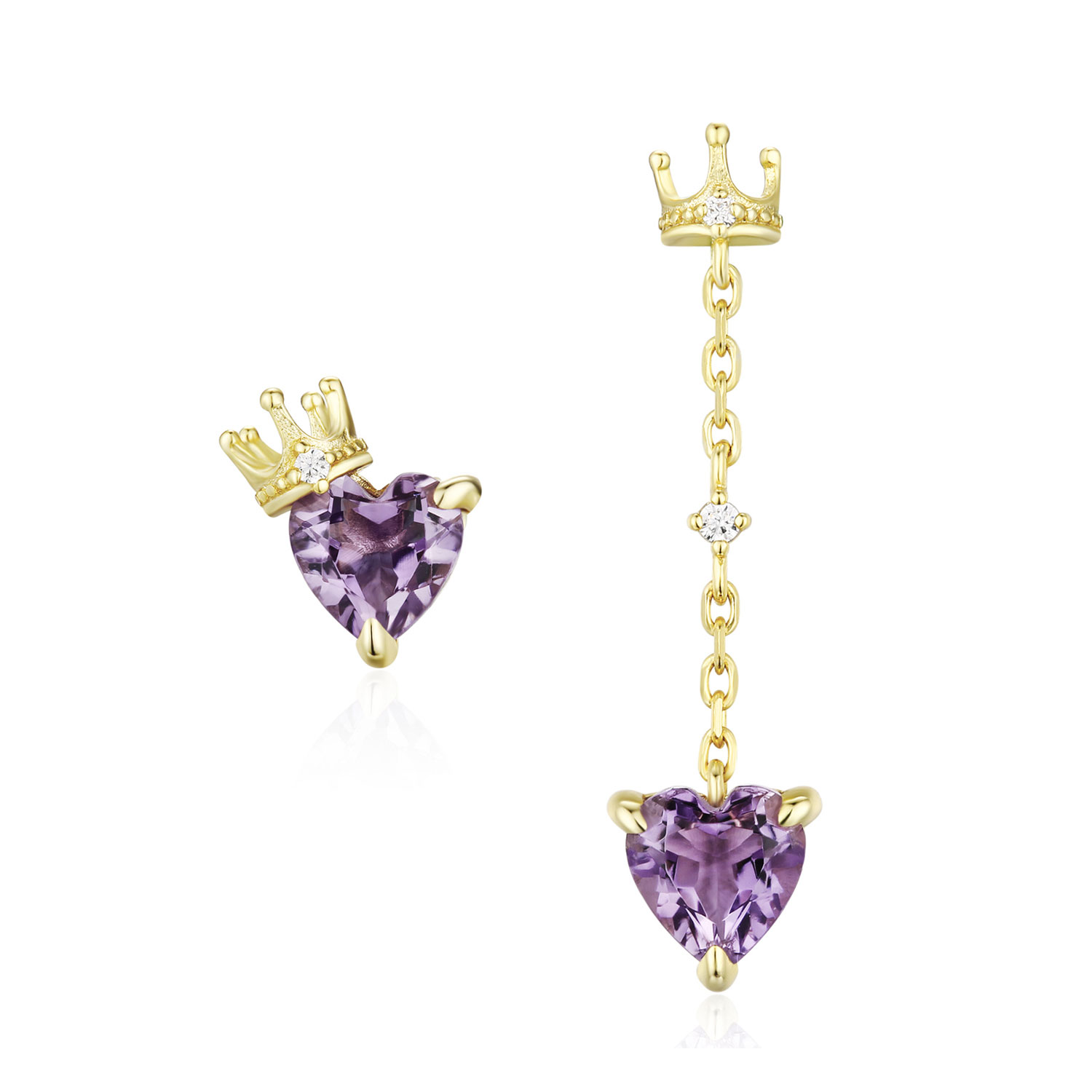Azura Jewelry New York Women's Gold / Pink / Purple Heart Of The Realm Amethyst Earrings Yellow Gold Vermeil