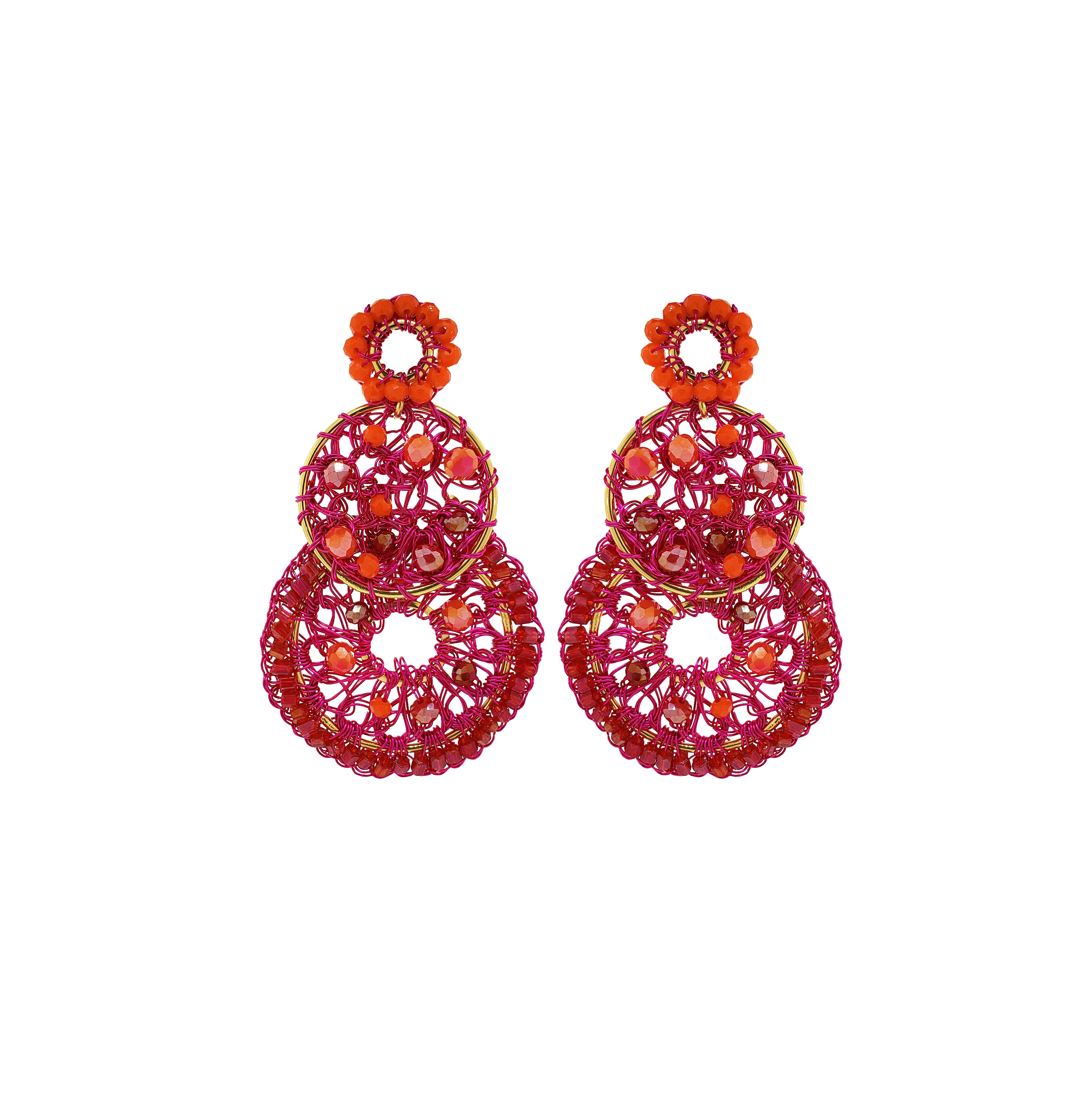 Lavish By Tricia Milaneze Women's Gold / Pink / Purple Neon Fuchsia Mix Moira Trio Handmade Earrings