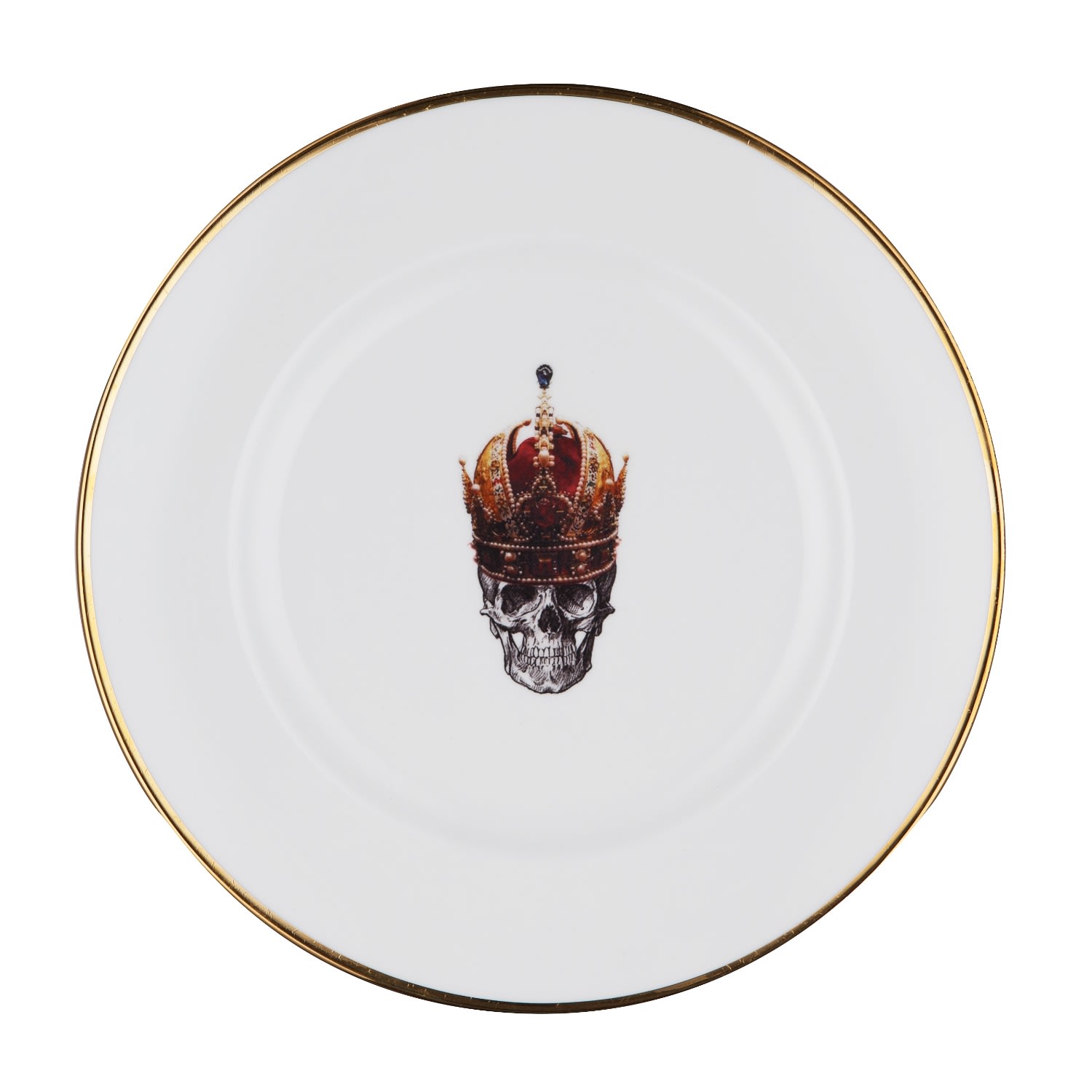 Melody Rose London White / Gold / Red Skull In Red Crown Dinner Plate In Multi