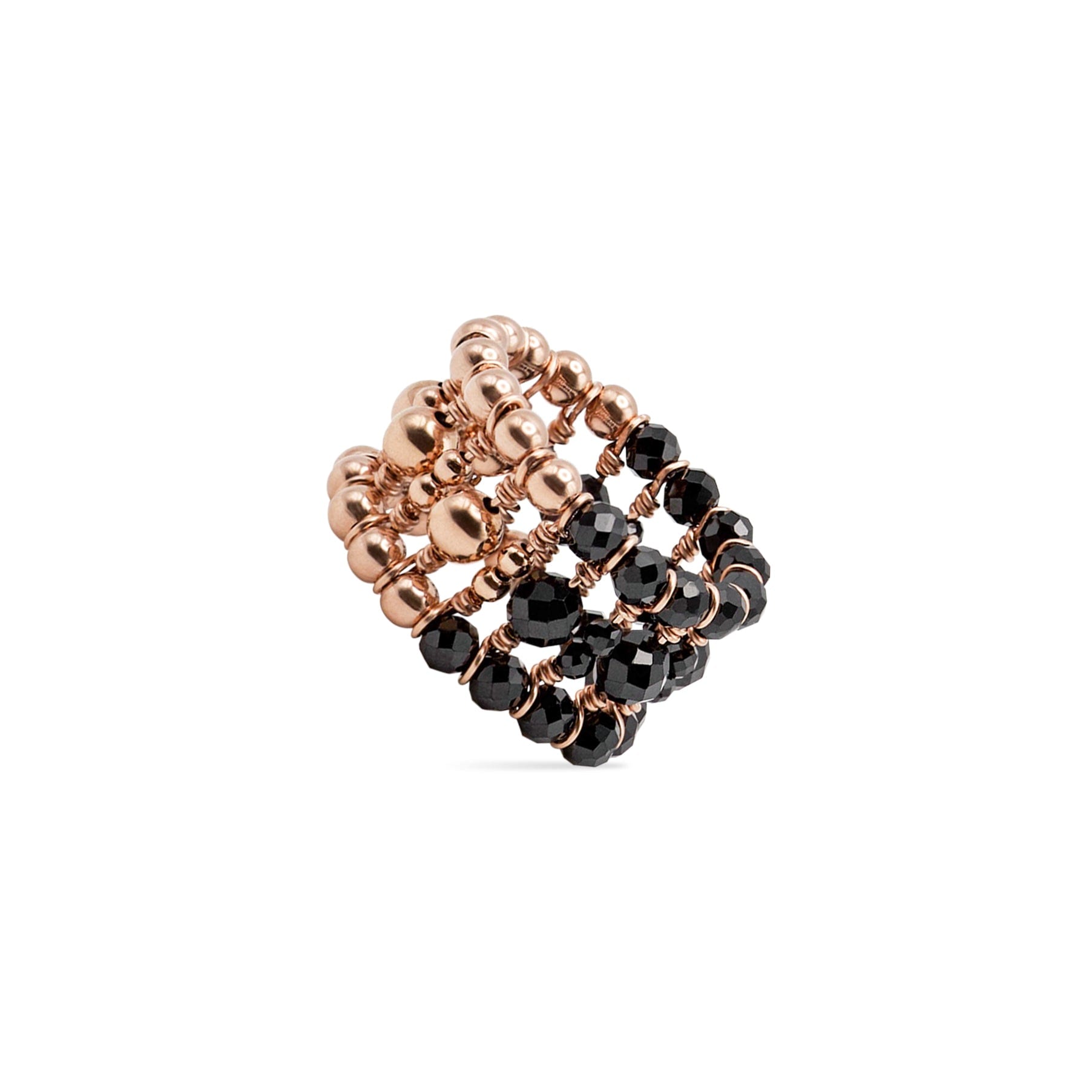 Pas De Marque Women's Black / Rose Gold Rose Gold-filled Black Spinel Beaded Ring La Bague Duo