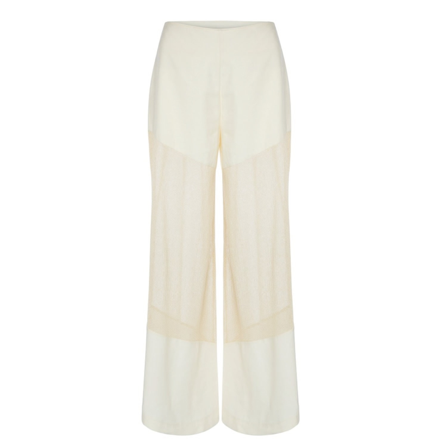 Women&women Women's White Sparkling Sheer Knit Fabric Detailed, High-waisted, Palazzo Pants In White