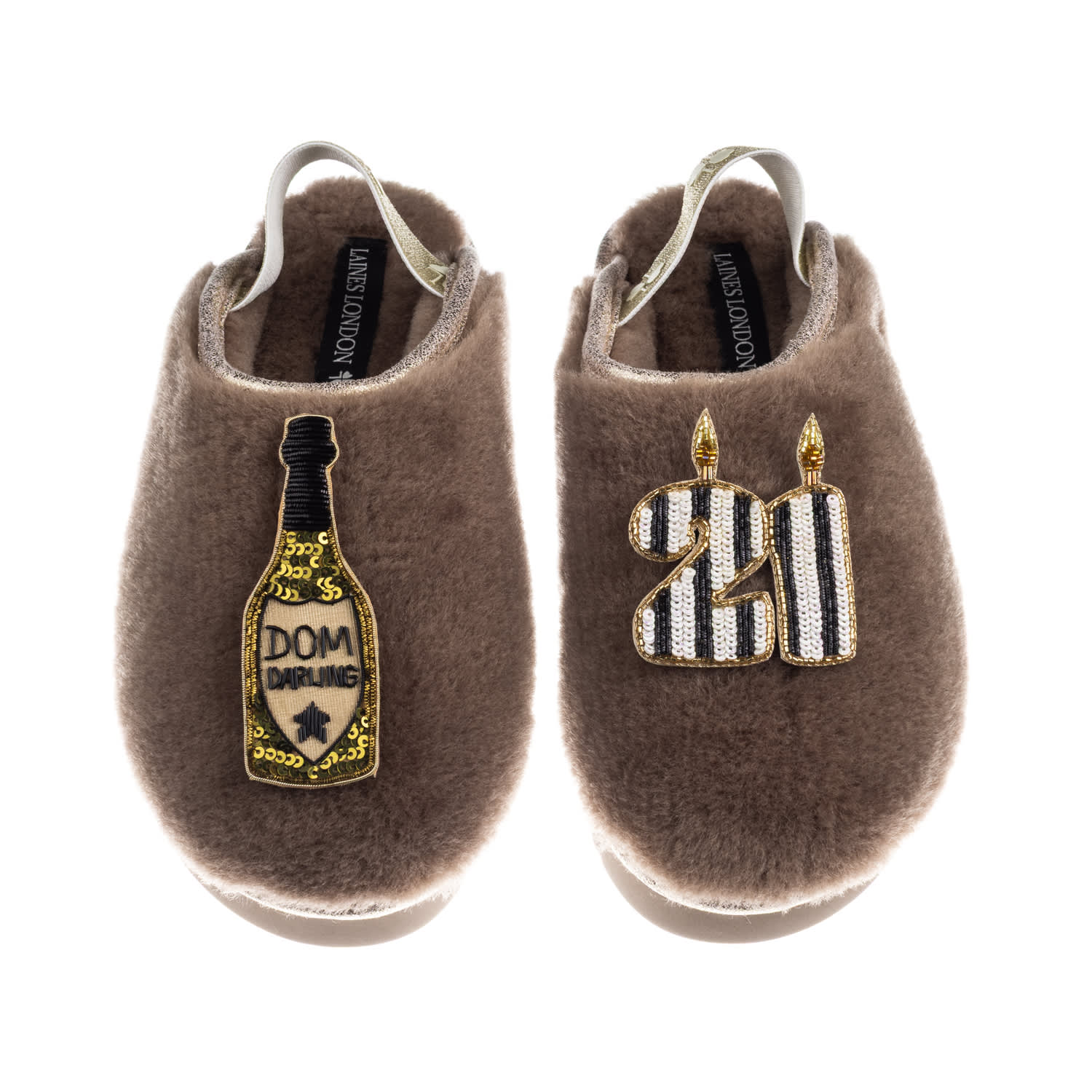 Laines London Women's Brown / Gold / Neutrals Flatform Cloud Slippers With Stripe 21st Birthday & Dom Darling Broo In Brown