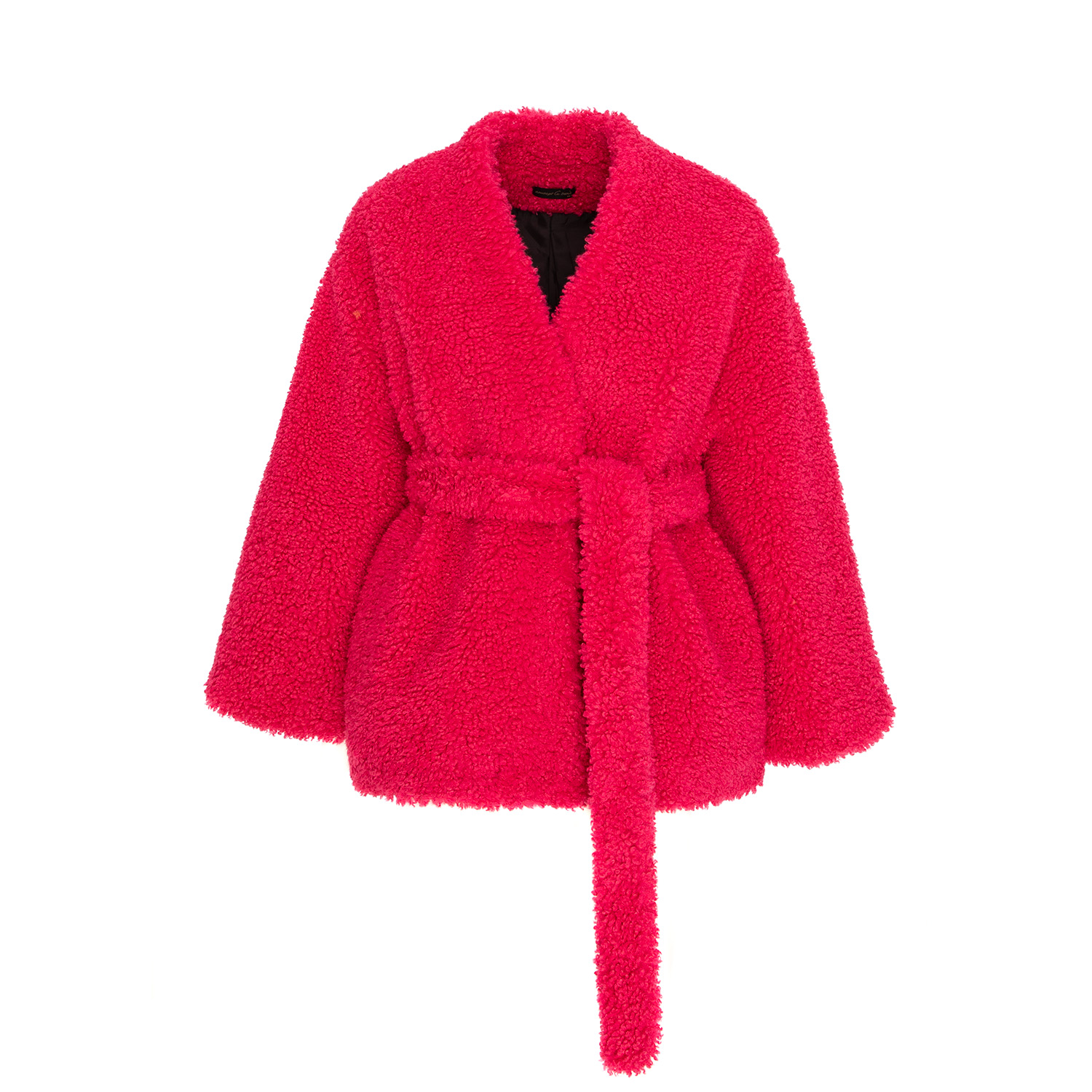 Concept A Trois Women's Short Jacket With Drawstring – Fuchsia Pink Eco-fur In Red