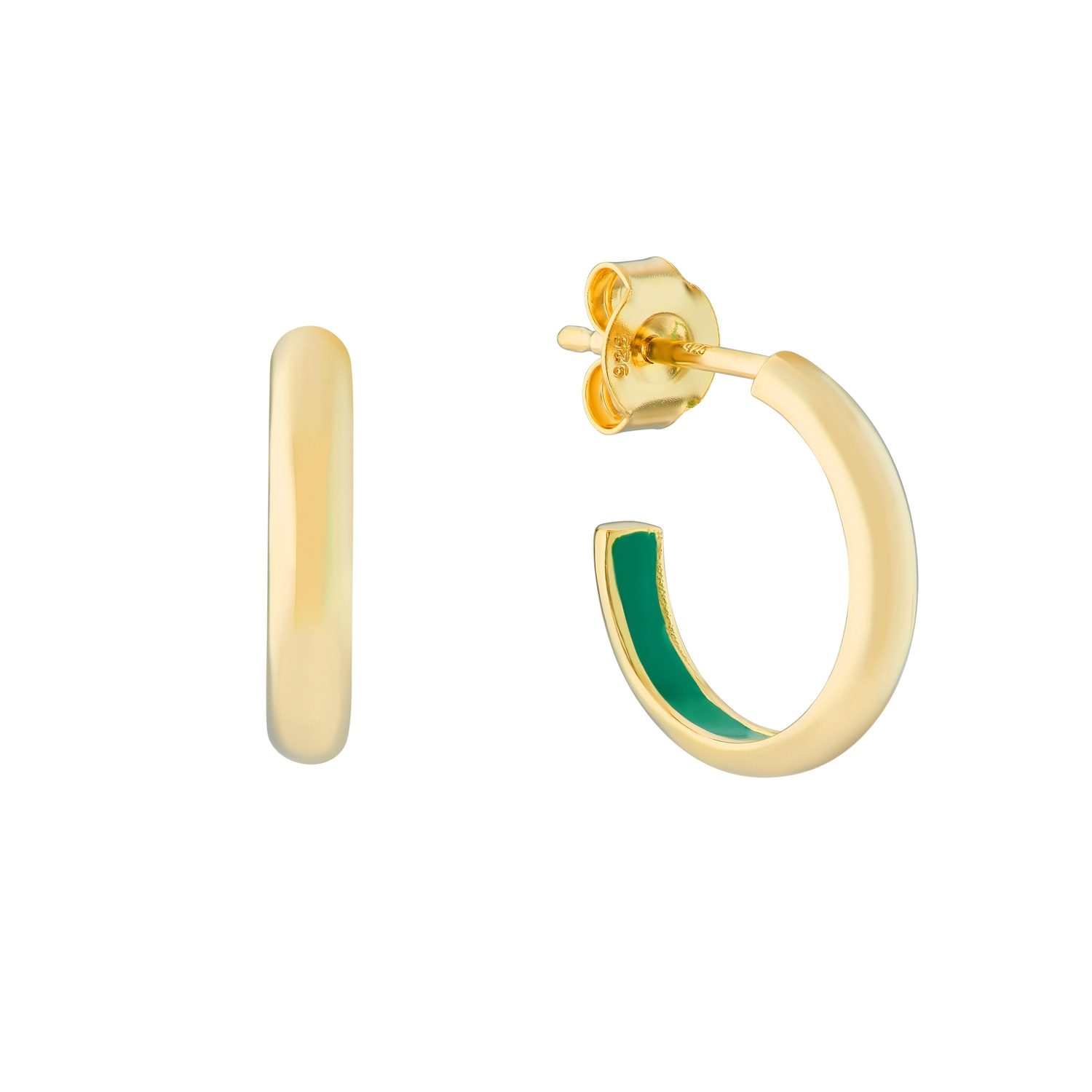 Auree Jewellery Women's Gold / Green Havana Apple Green Enamel & Gold Half Hoop Earrings