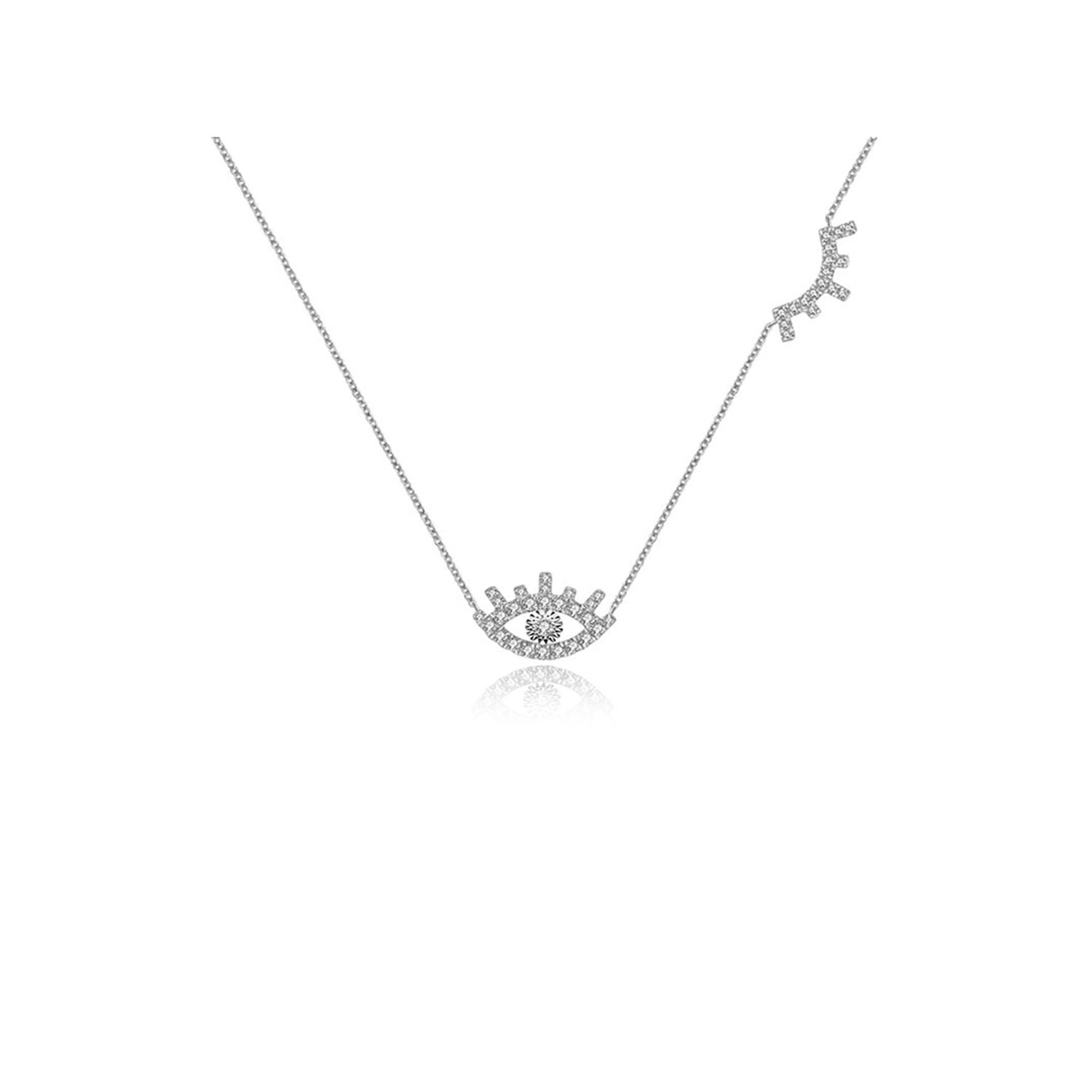 Genevieve Collection Women's 18k White Gold Evil Eye & Eyelash Diamond Necklace In White
