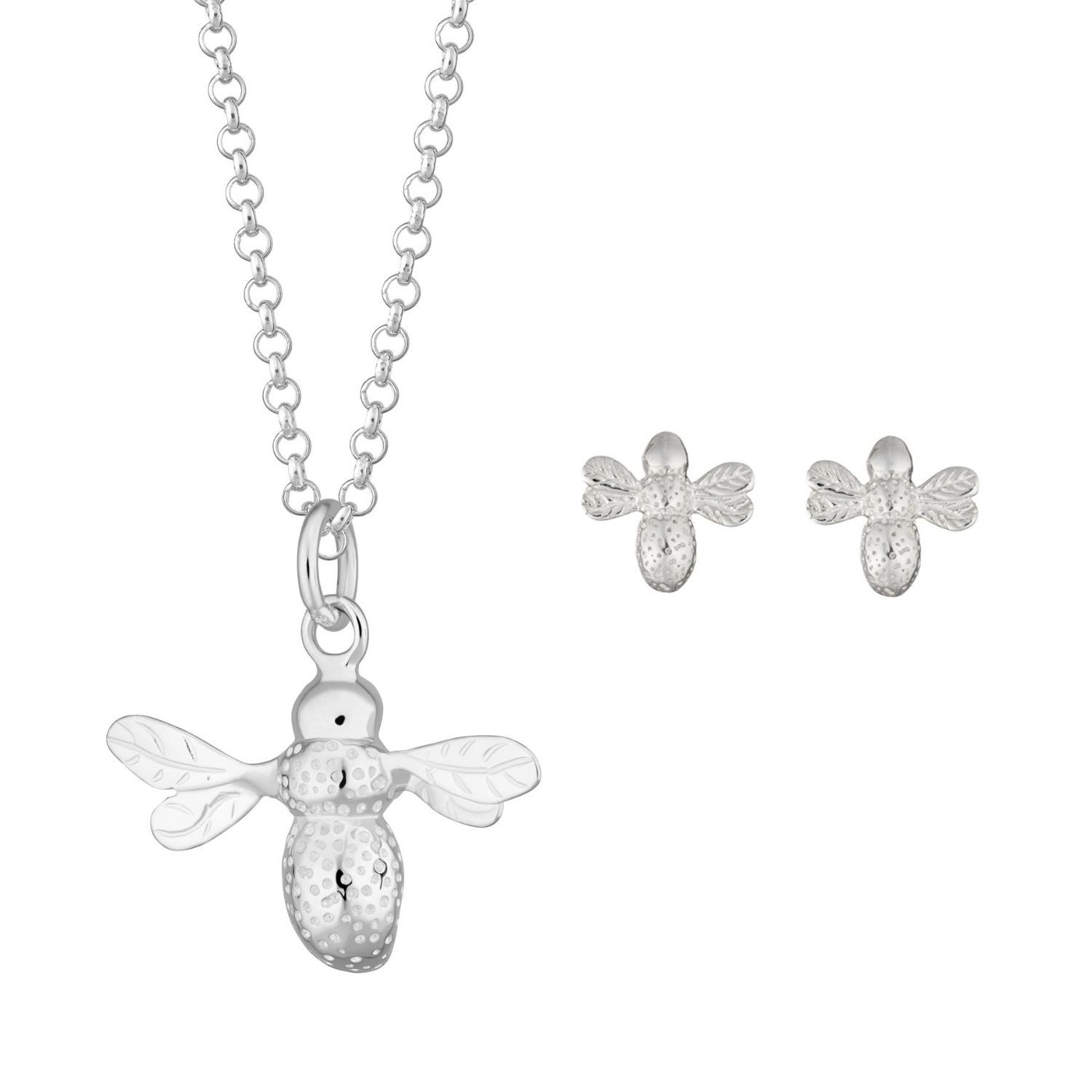 Women’s Sterling Silver Bee Necklace & Studs Jewellery Set Lily Charmed