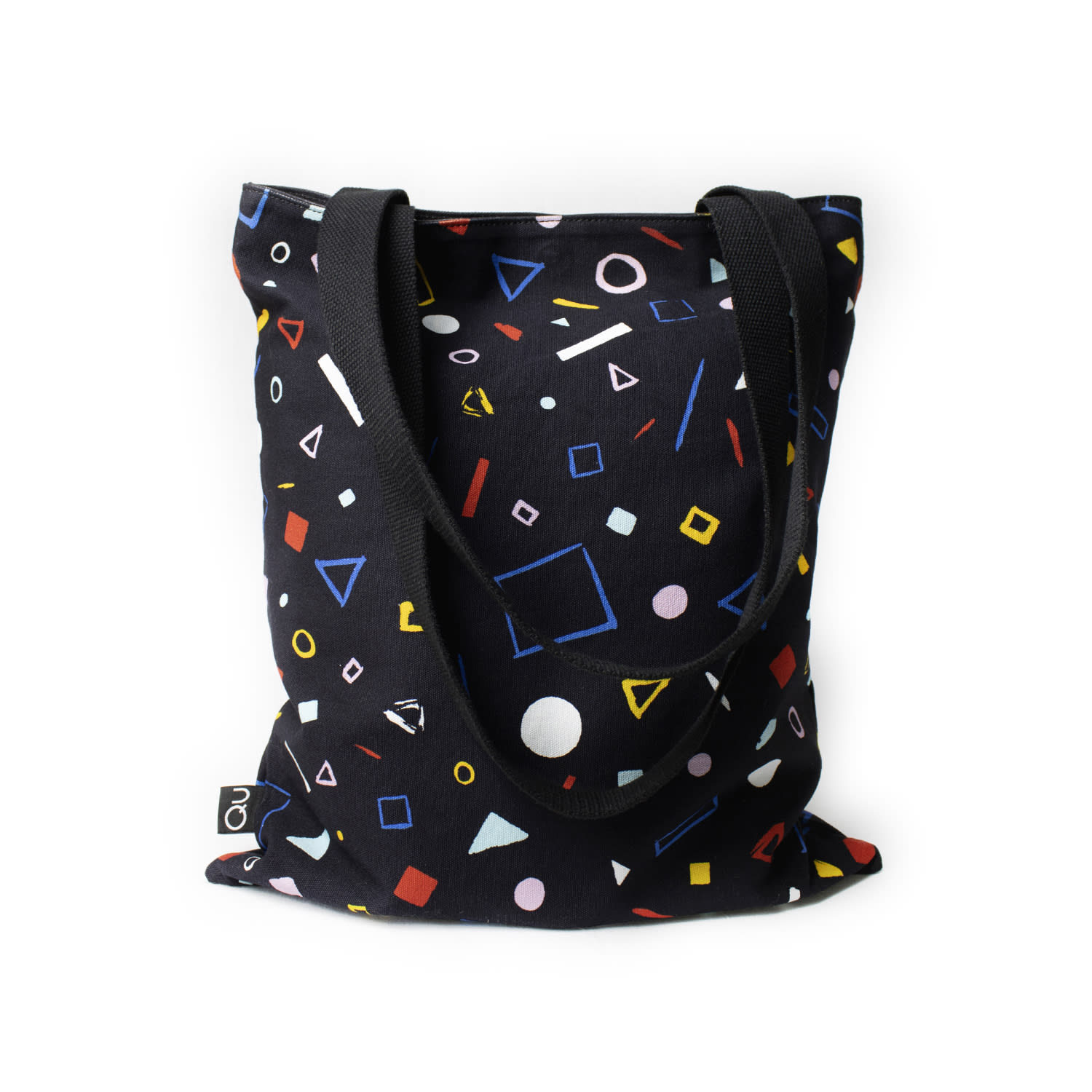 Qu Women's Black Multicolor Pattern Canvas Tote Bag In Black