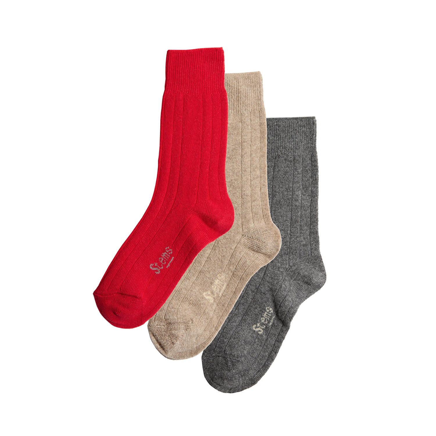 Stems Women's Lux Cashmere Wool Socks Box Of Three - Oat Red Grey In Gray/red