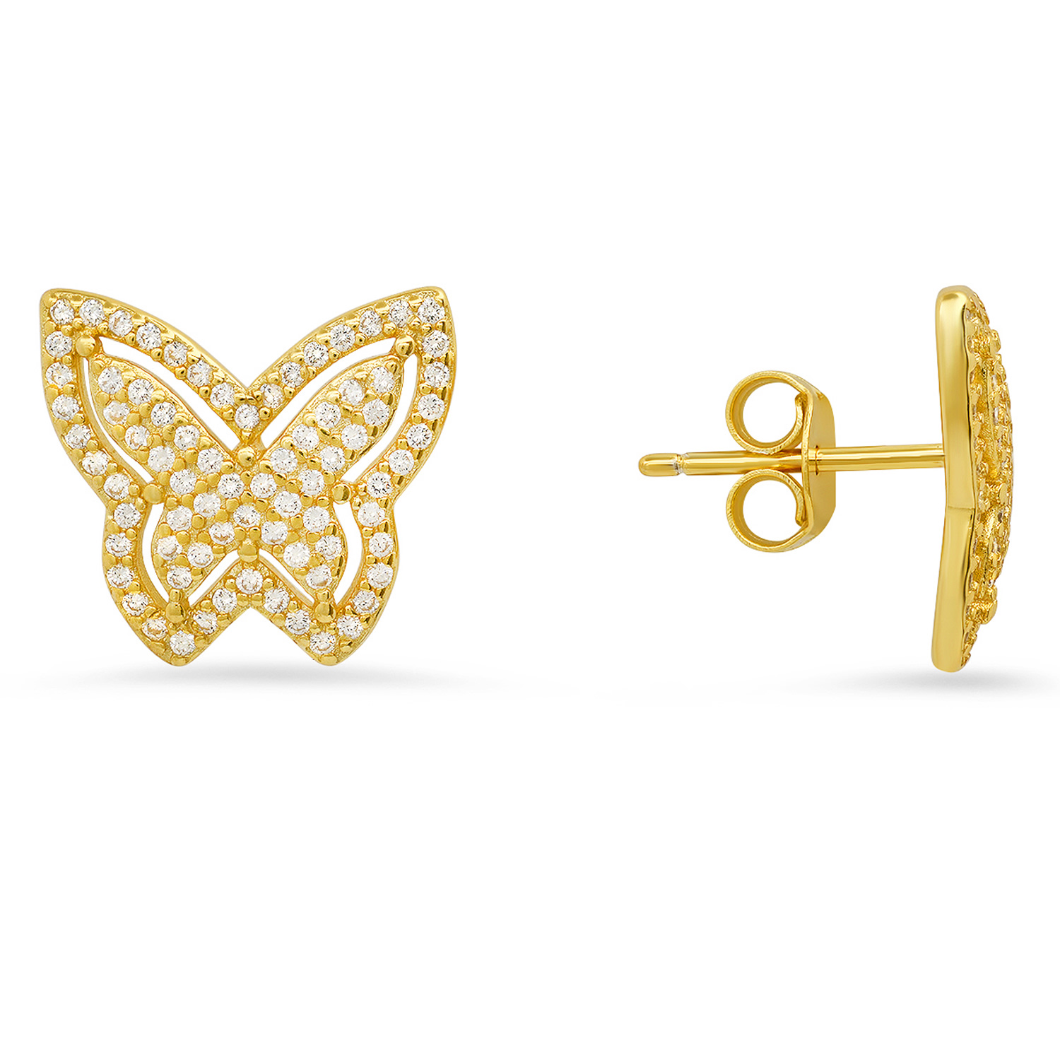 Kylie Harper Women's Gold Pave Butterfly Diamond Cz Stud Earrings