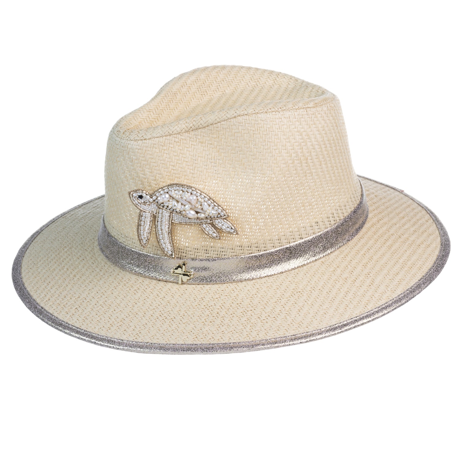 Women’s White Straw Woven Hat With Pearl Beaded Turtle - Cream One Size Laines London