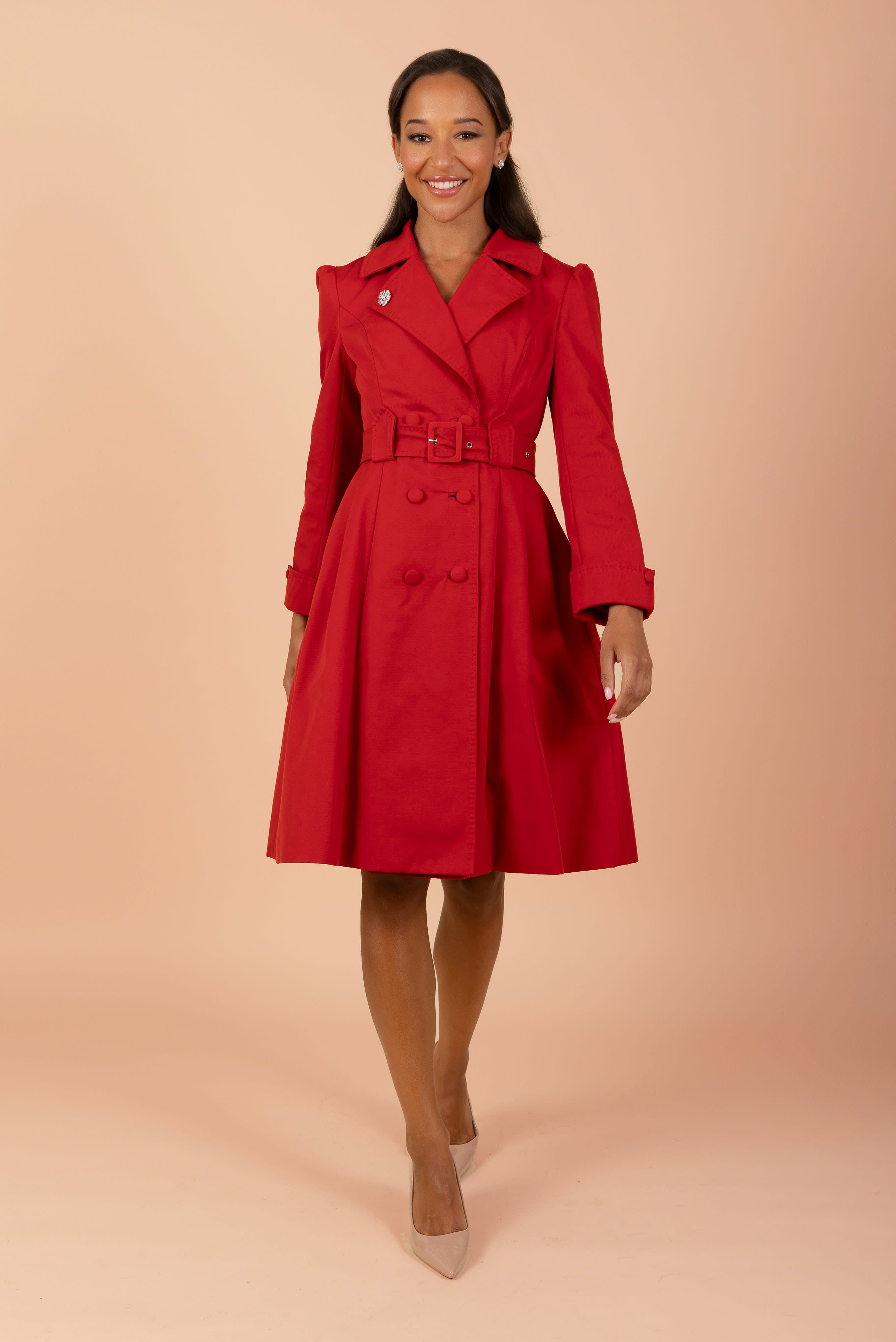 Bergman Cotton Gaberdine Dress Trench Coat In Rosso | Santinni