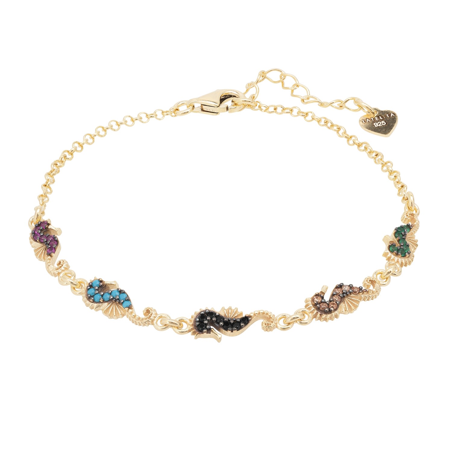 Women’s Green / Black / Blue Seahorses Bracelet Gold Latelita