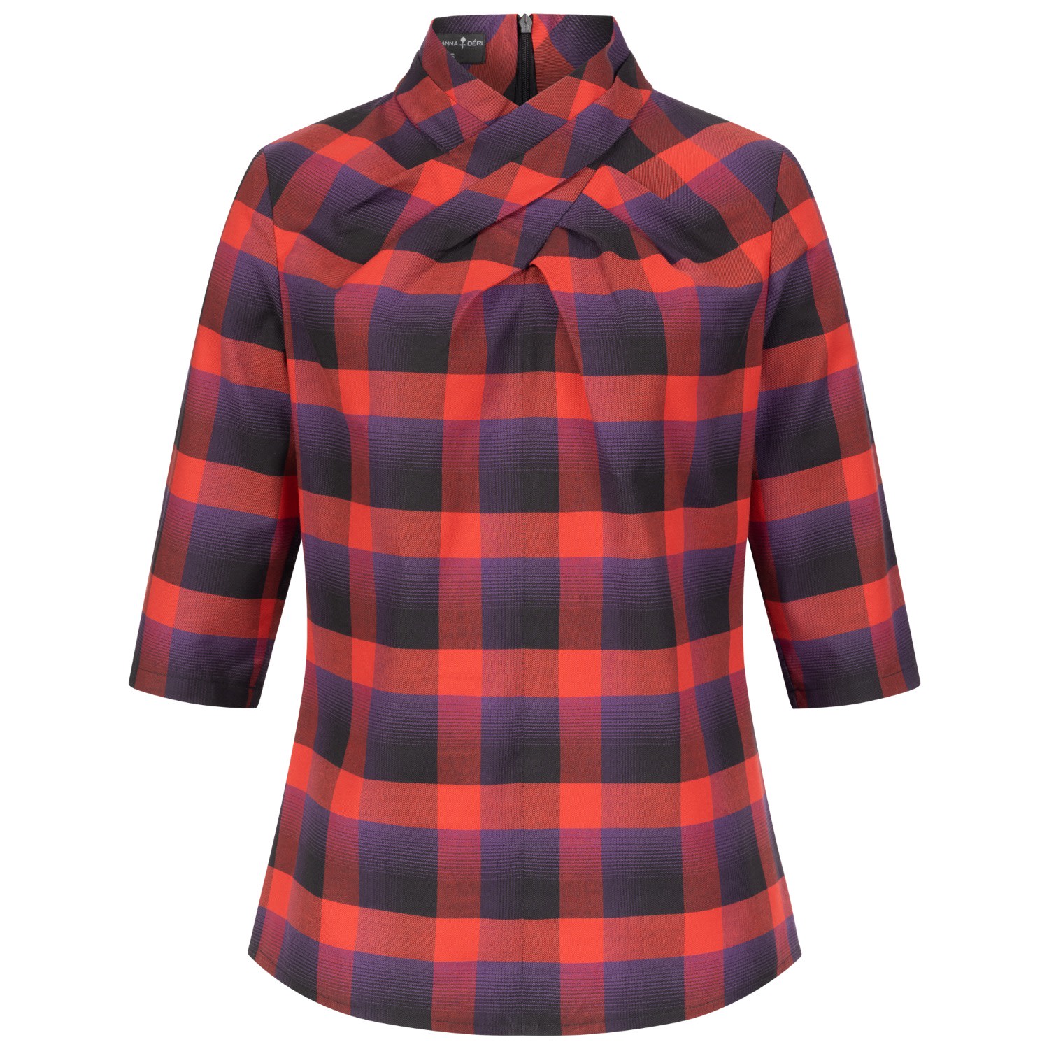 Women’s Blue / Red Plaid Pleated Neck Shirt Extra Large Marianna DÃ©ri