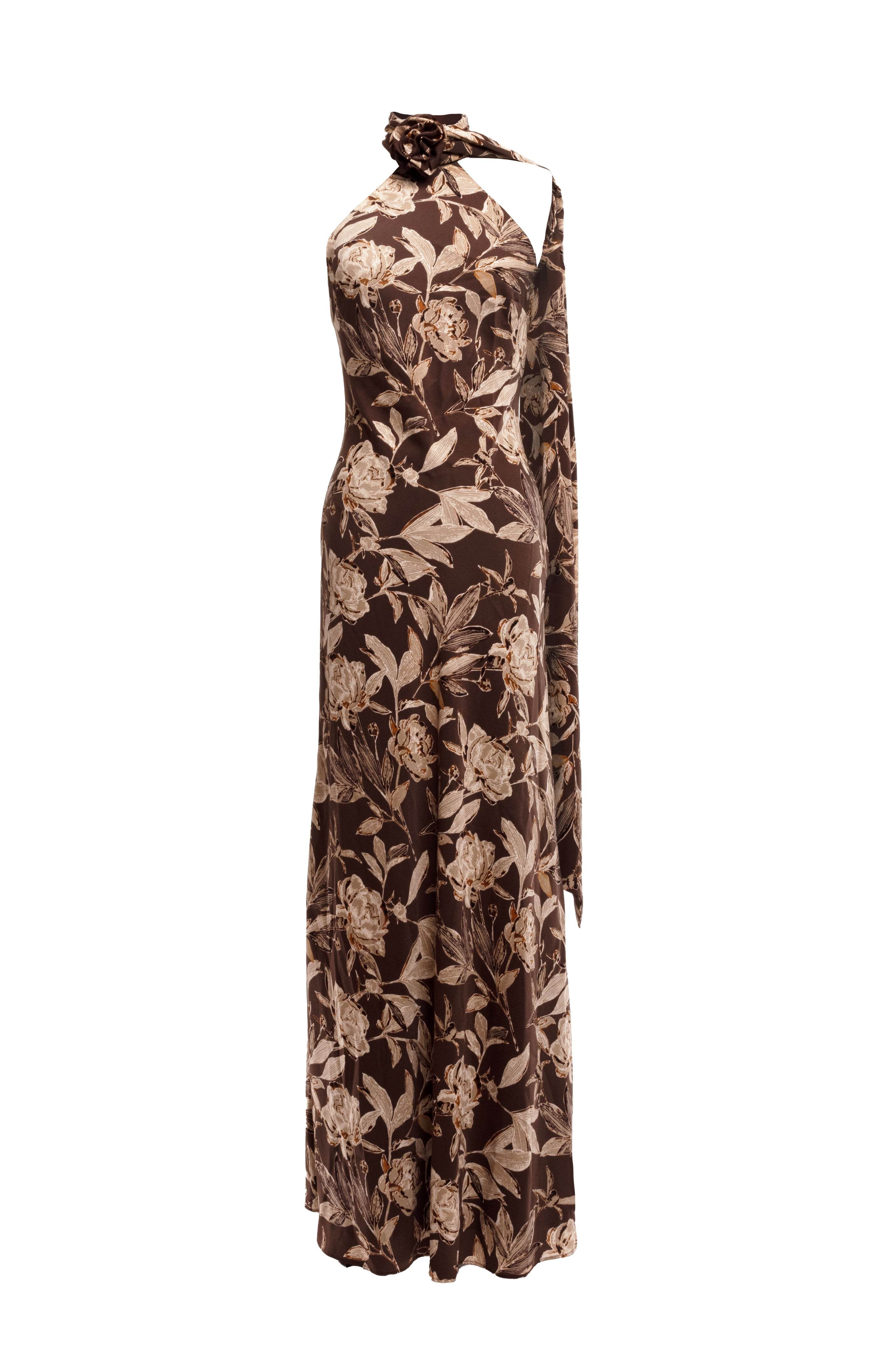 Dress The Population Women's Olivia Floral-print Low-back Gown In Brown