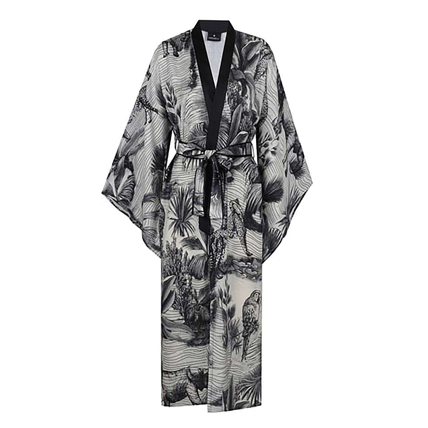 Women's Black / White Majorel Satin Japanese Kimono | One Size | Loveist Mağazasi