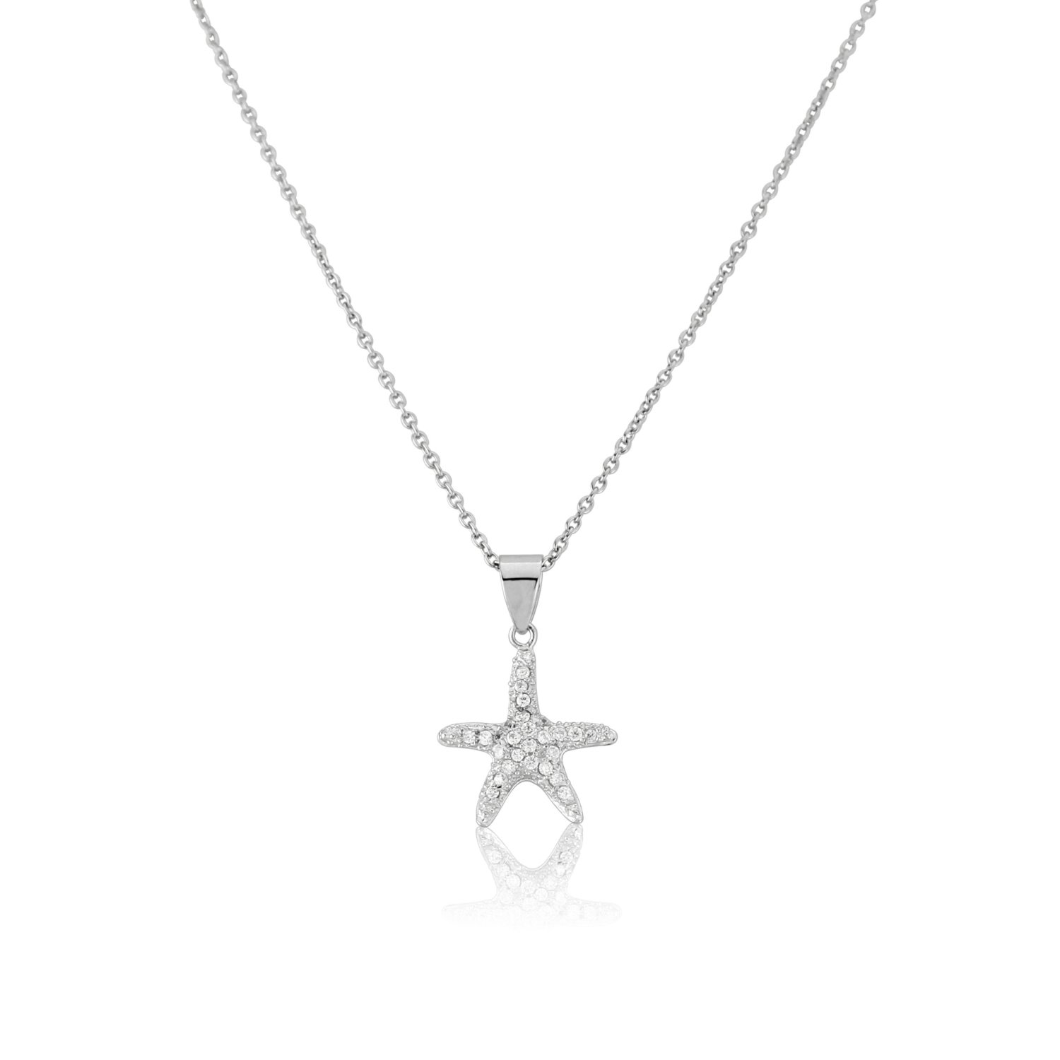 Women’s White / Silver Maddalena Sterling Silver Starfish & Cubic Zirconia Necklace Auree Jewellery