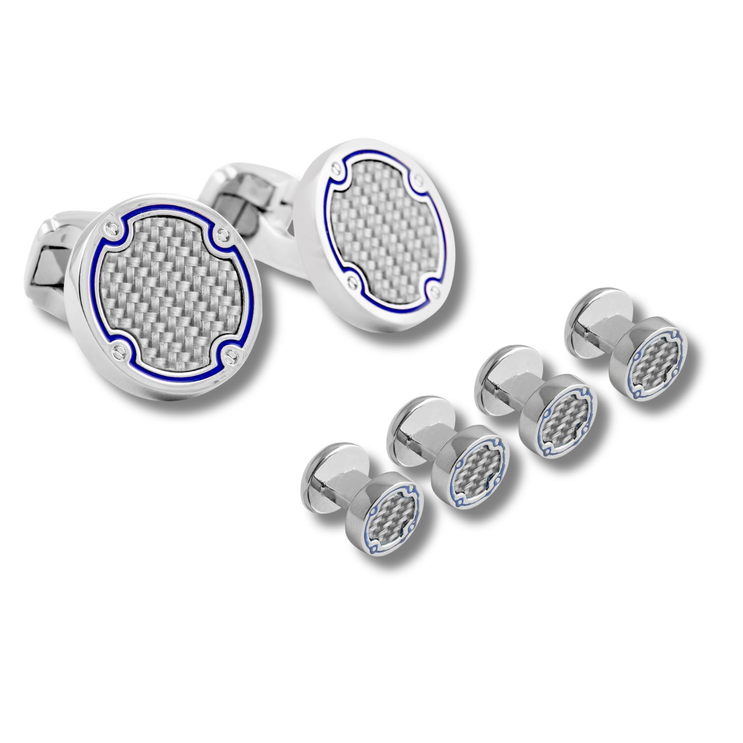 Men's Grey / Silver Thompson Grey Carbon Cufflink And Shirt Studs Set | Tateossian London