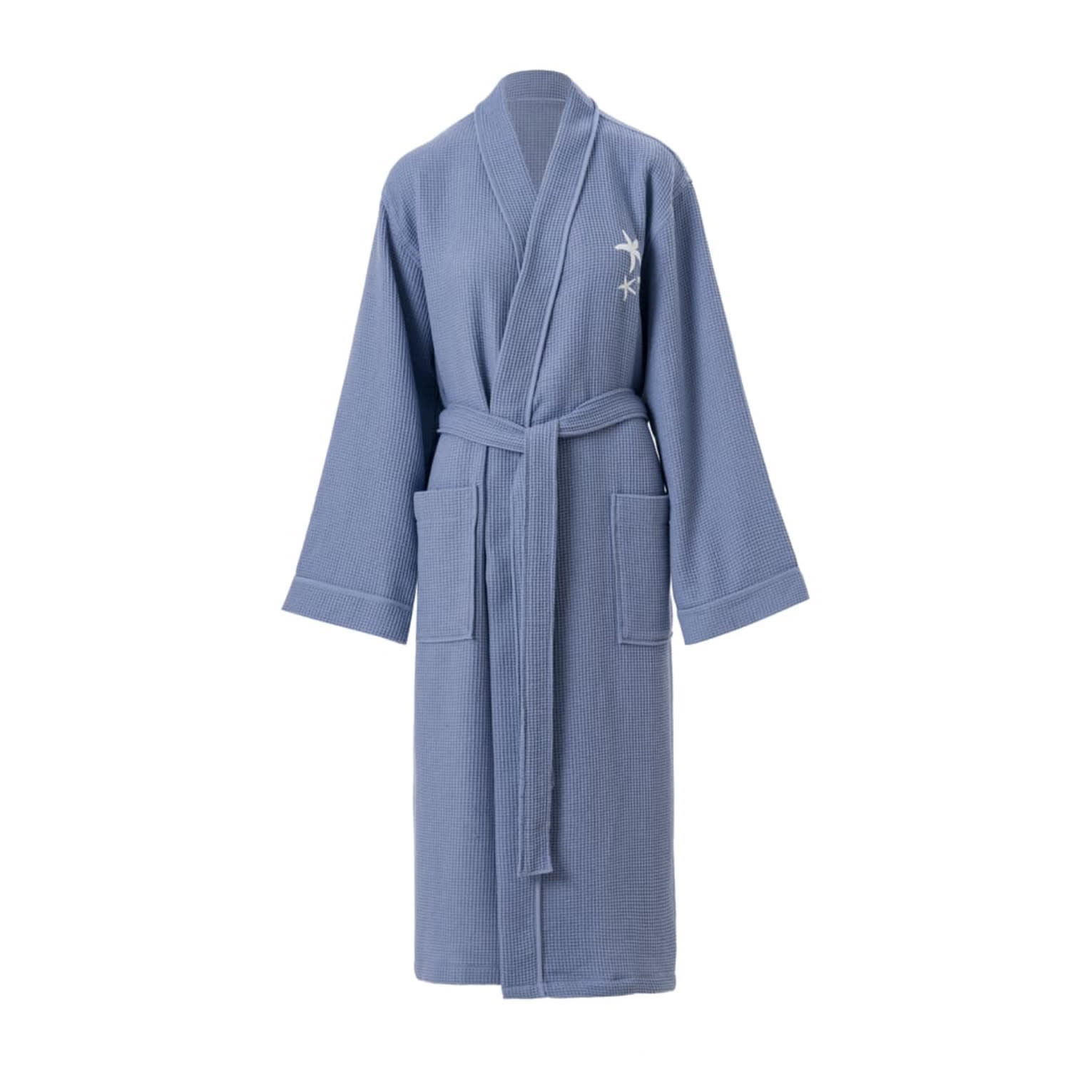 Km Home Collection Blue Starfish Embroidery Waffle Bathrobe