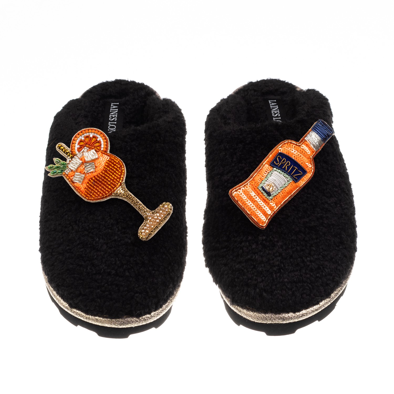 Laines London Women's Teddy Closed Toe Slippers With Summer Spritzer Brooches - Black In Black