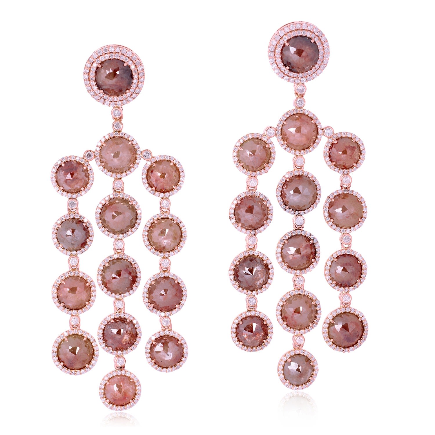 Women’s Rose Gold / White Ice Diamond Chandelier Earrings 18K Rose Gold Handmade Jewelry Artisan