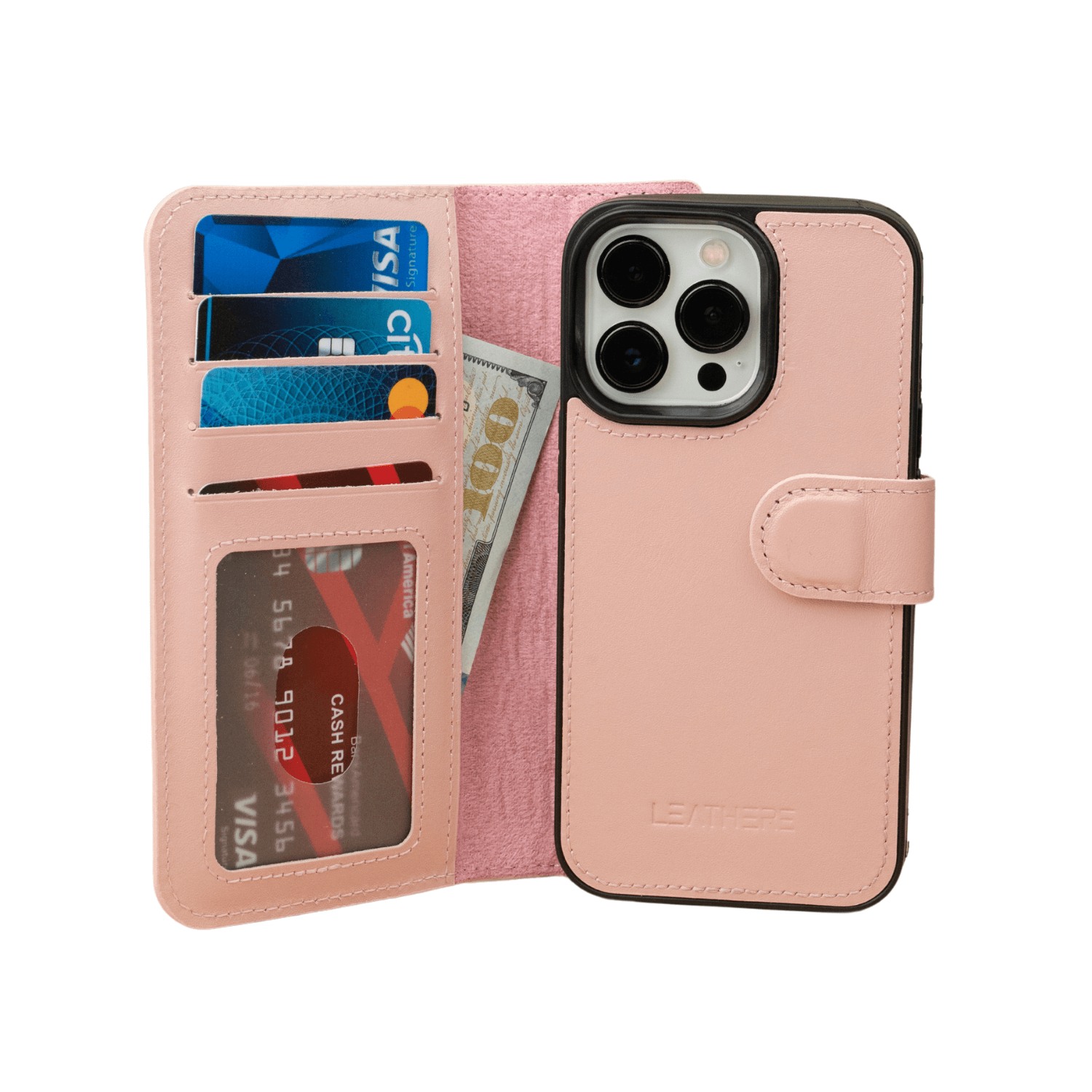 Leathere Pink / Purple Iphone 15 Series Pink Leather Wallet Case - New York In Pink/purple