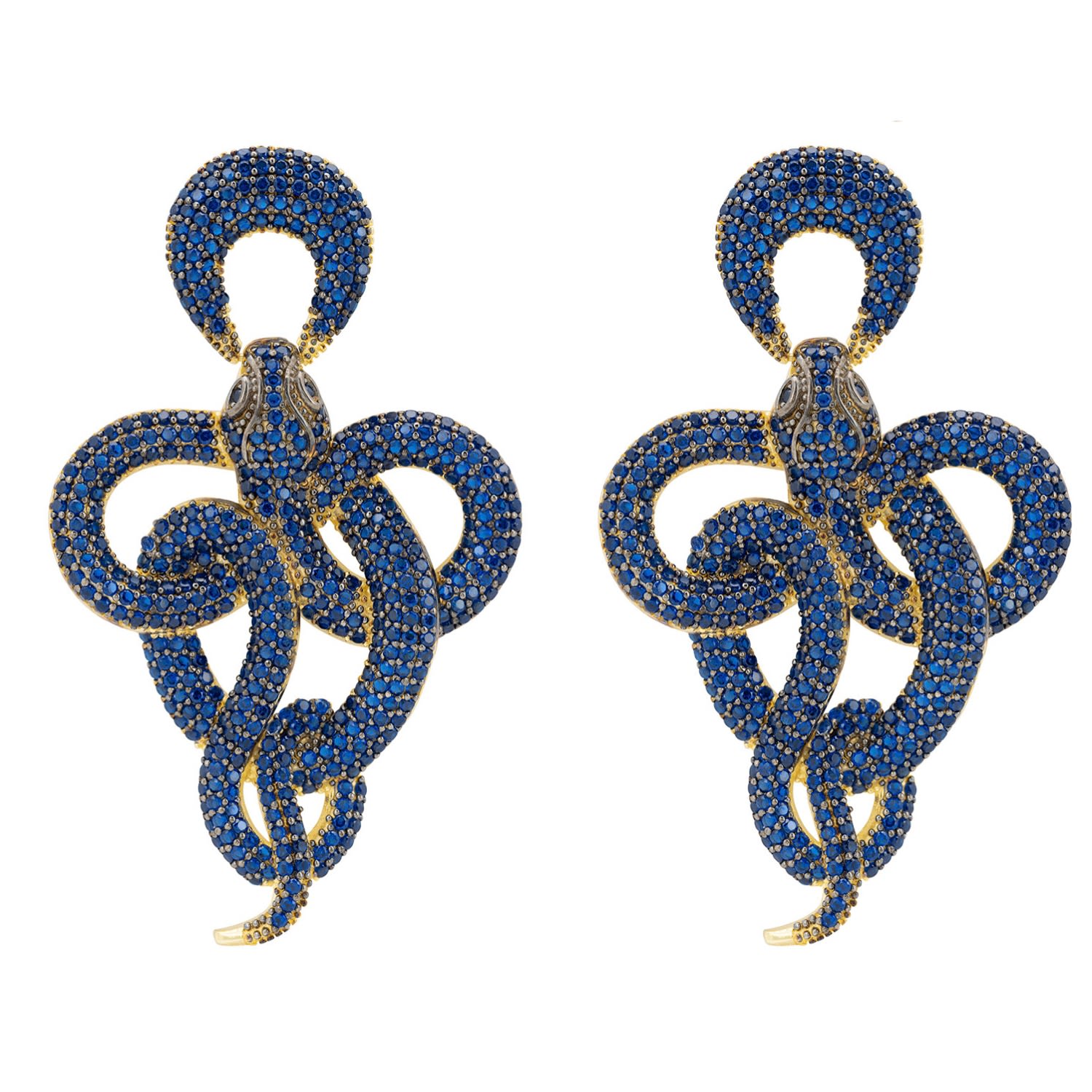 Latelita Women's Gold / Blue Viper Snake Drop Earrings Gold Sapphire In Multi