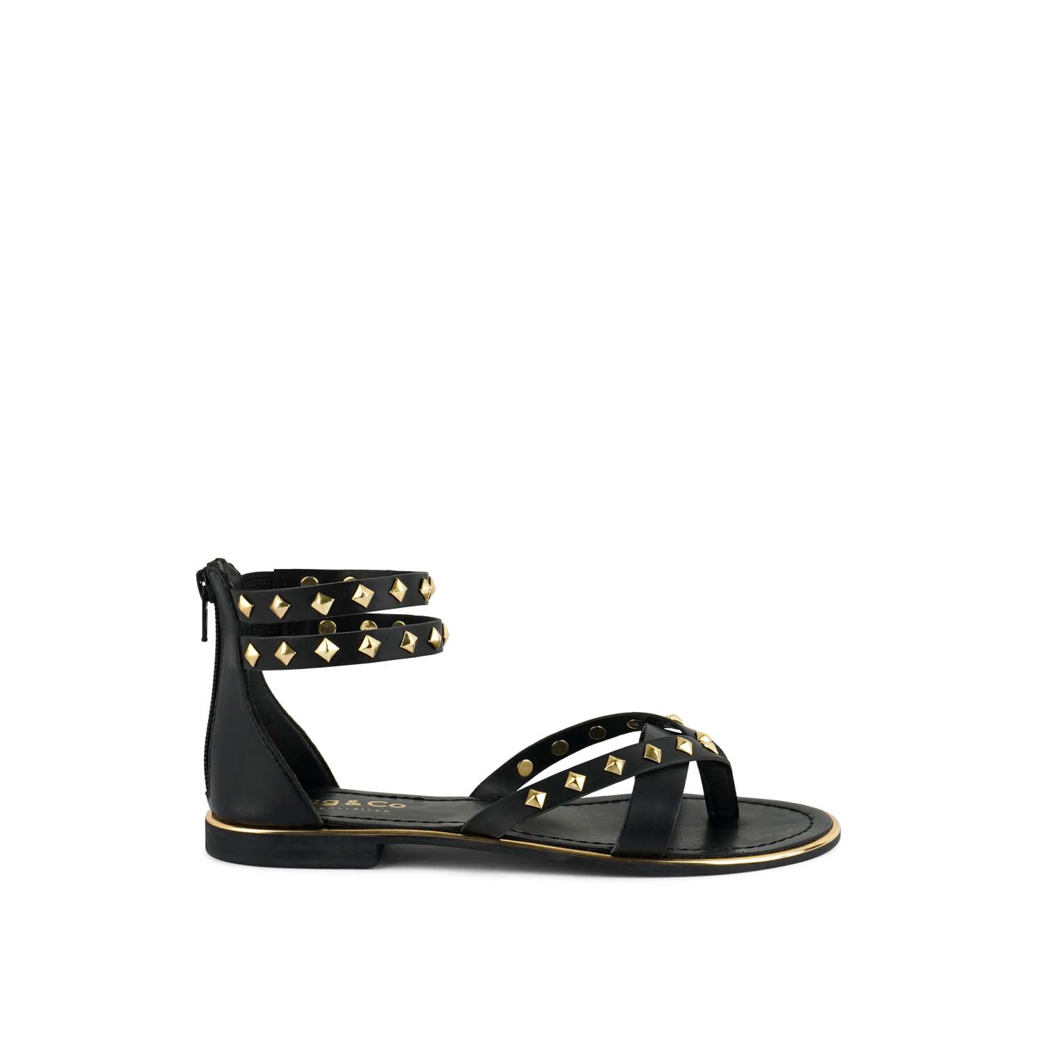 Rag & Co Women's Emmeth Studs Embellished Black Flat Gladiator Sandals