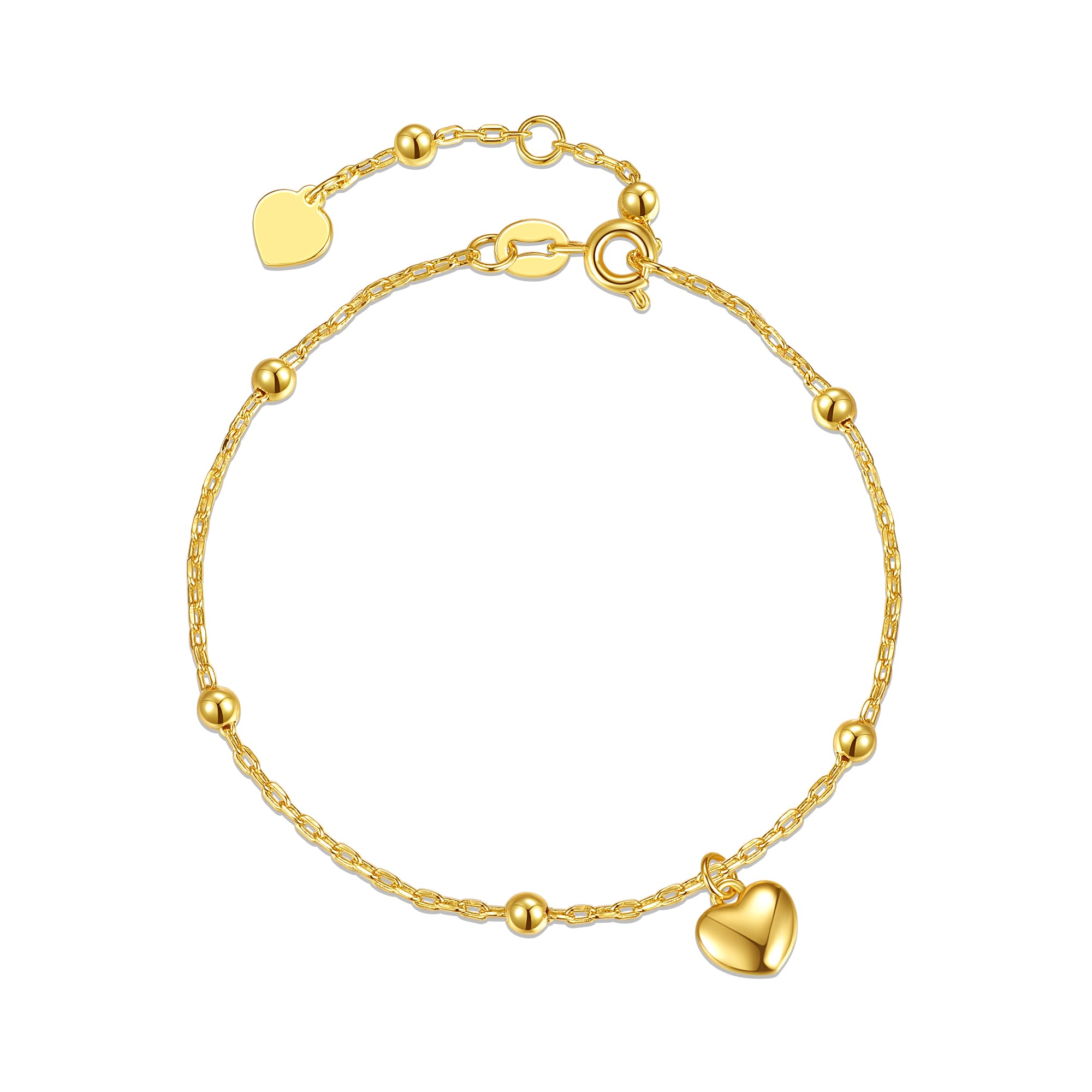 Women’s Rachel Glauber Children’s Yellow Gold Plated Heart Charm Station Bead Bracelet W/ Adjustable Extension Chain Genevive Jewelry