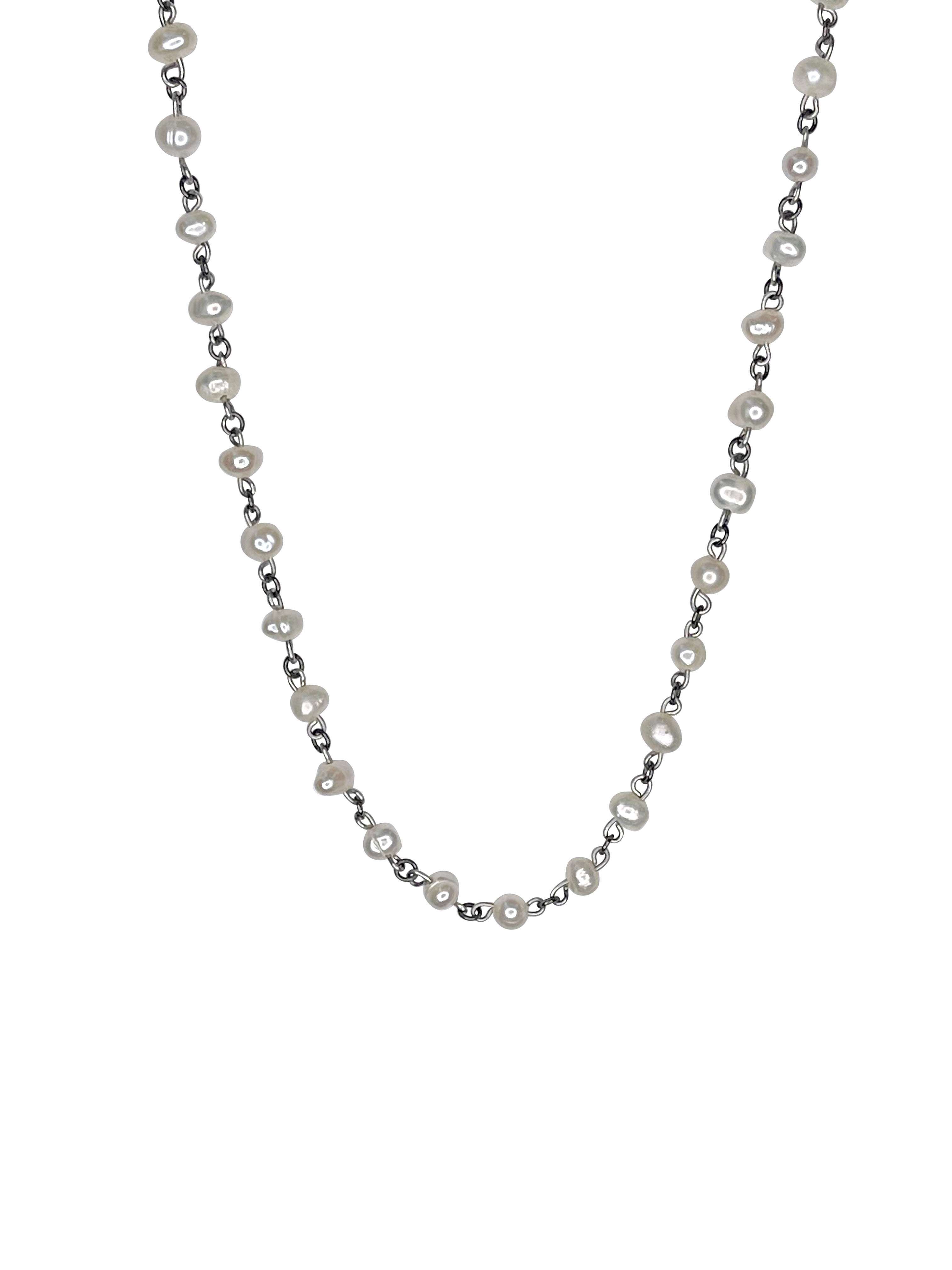 Women’s Silver White Pearl Linked Necklace Mhart