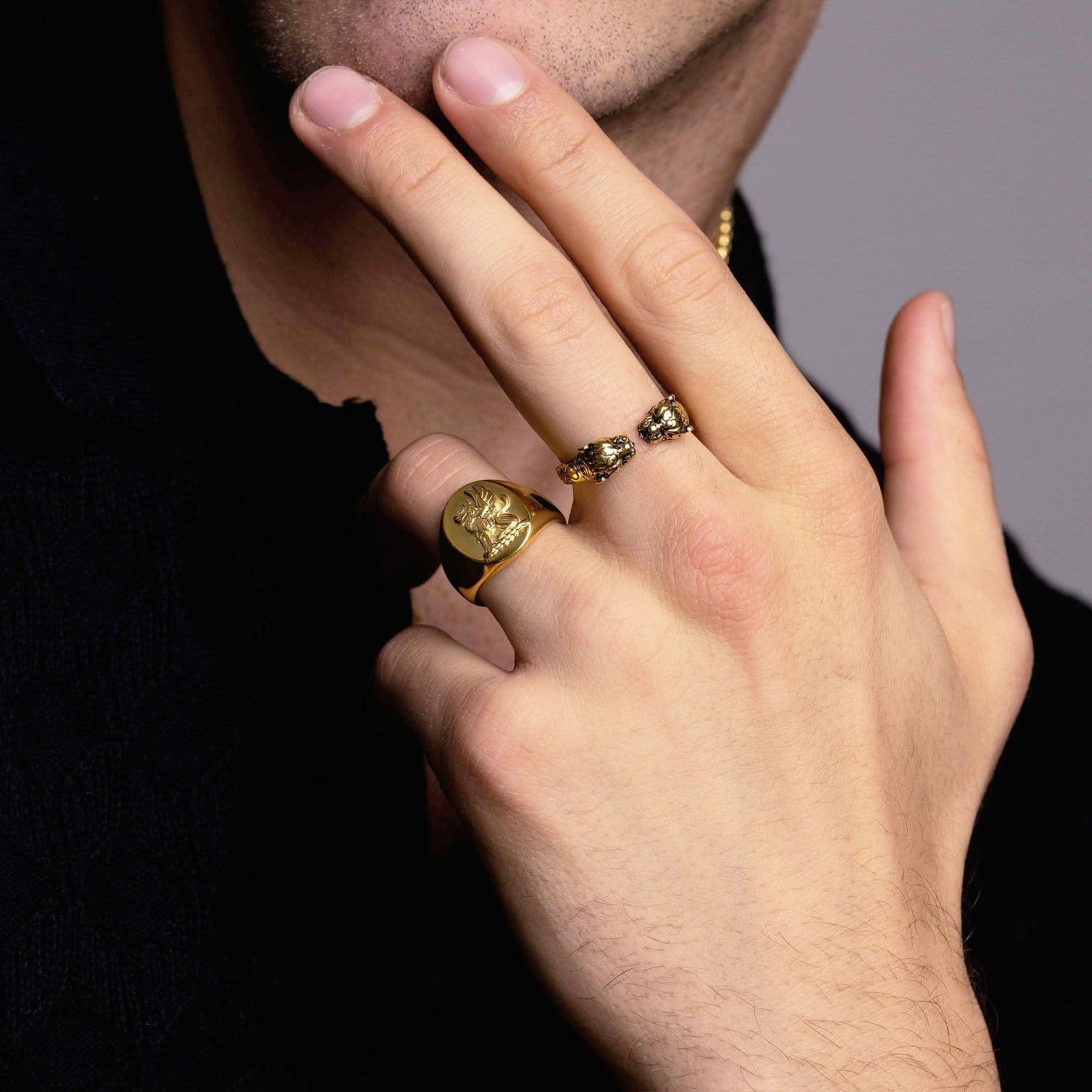 Men s Gold Panther Ring Nialaya Wolf Badger
