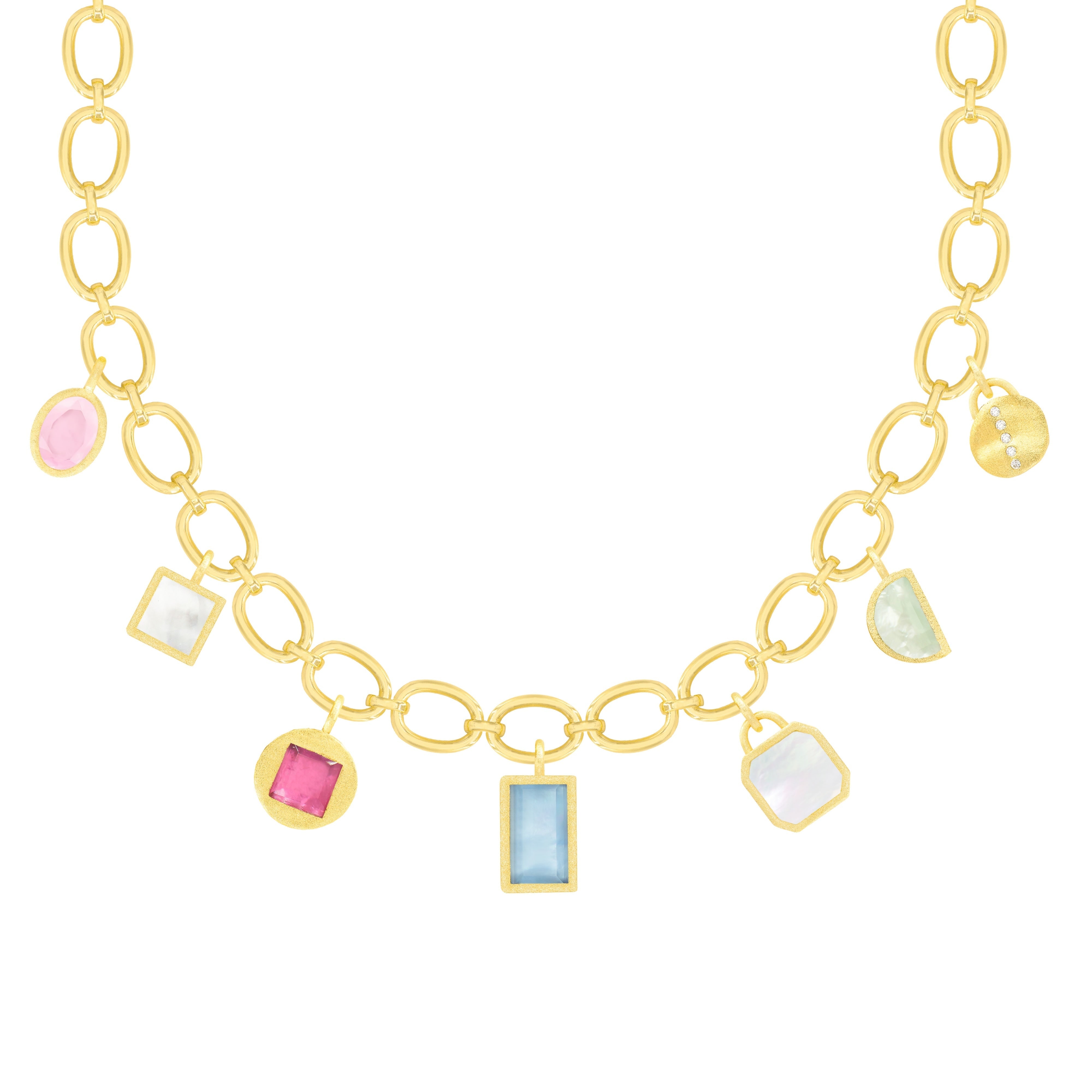 Marcia Moran Women's Blue / Pink / Gold Keliah Charm Necklace In Gold