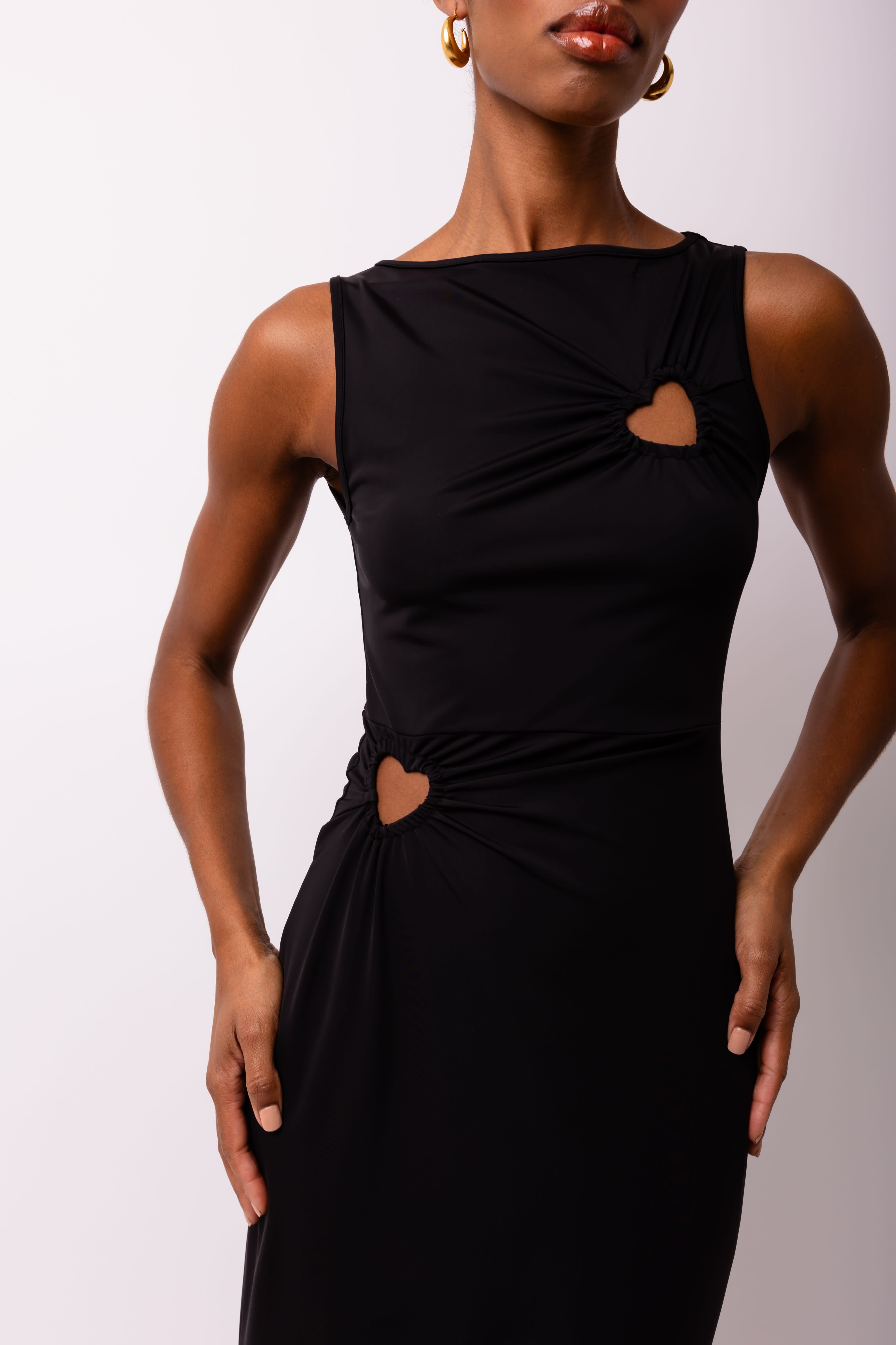 blue dress for baby girl Adelia Cut-Out Heart-Detail Bodycon Mini Dress in Black main image 1