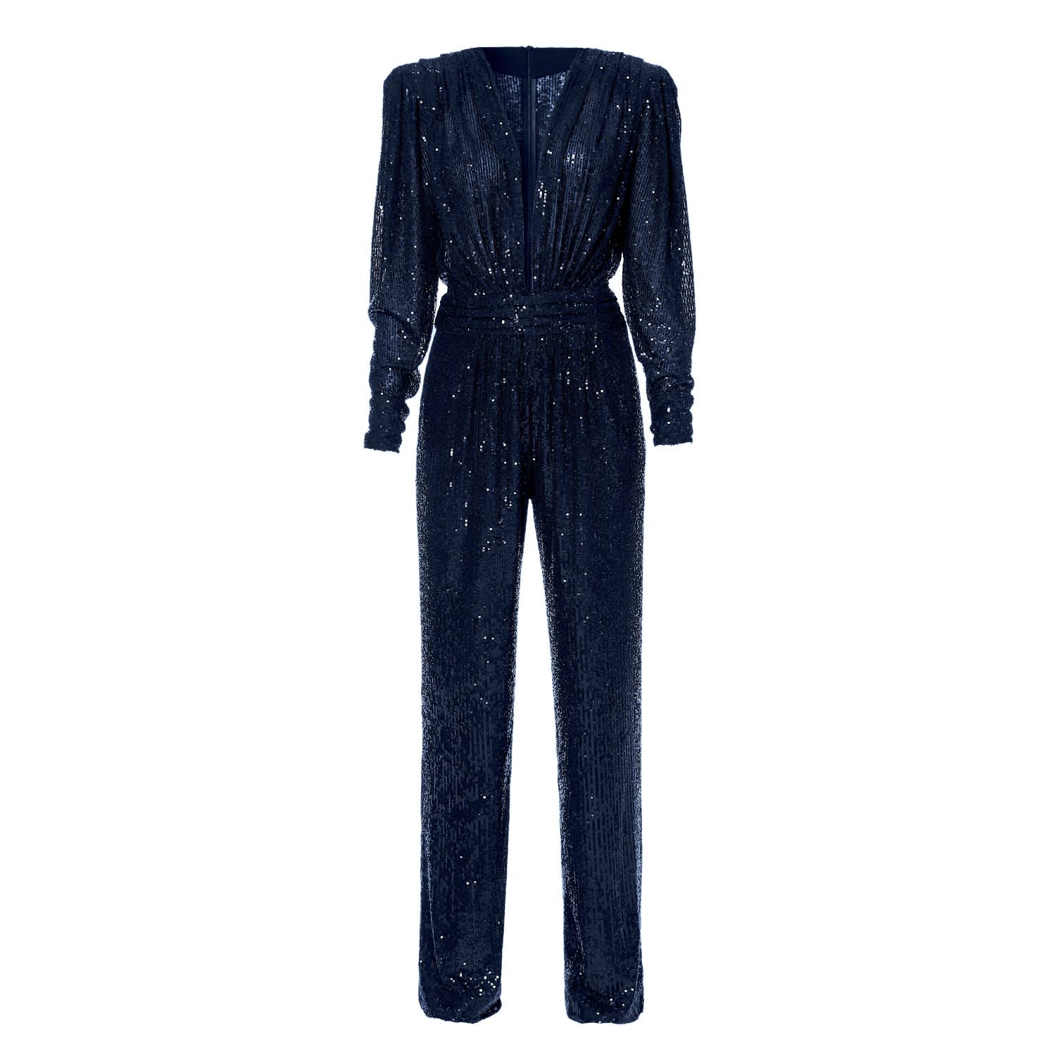 Carolyn Nightshadow Blue Long Sleeve Sequin Jumpsuit | AGGI by HALEWSKI |  Wolf & Badger