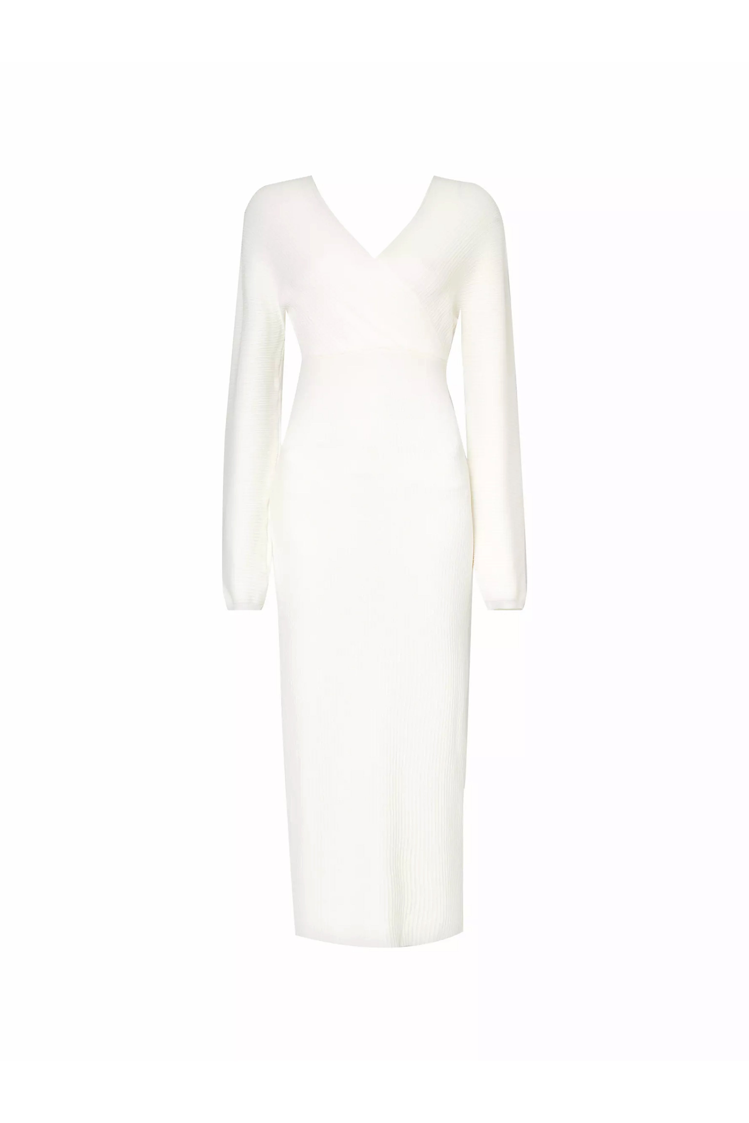 Women’s Adelaide White Wrap Rib Knit Midi Dress Small Amy Lynn